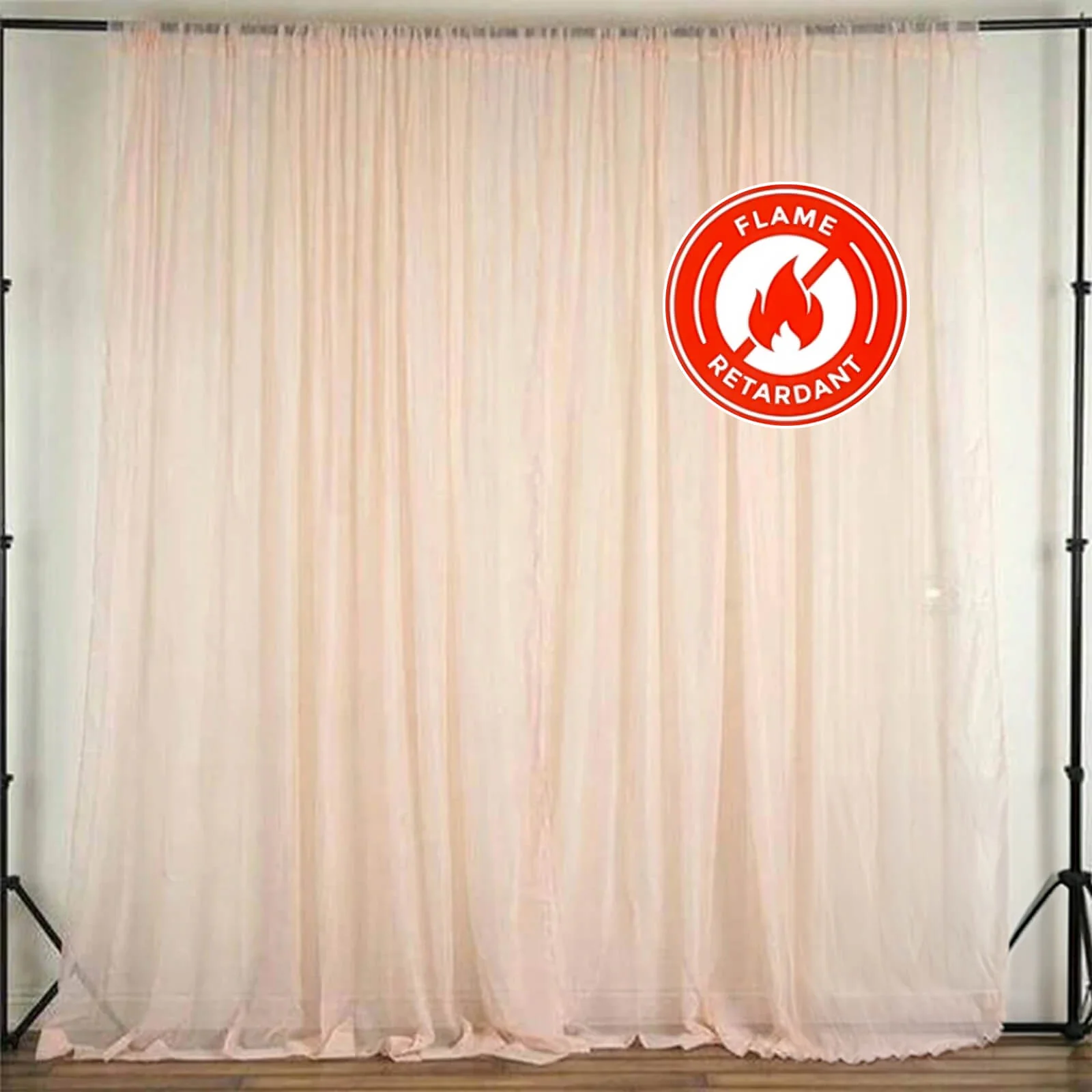 2 Pack 5ftx10ft Blush Chiffon Backdrop Drape Curtains, Durable Flame Resistant Sheer Organza Event Divider Panels With Rod Pockets - Image 6