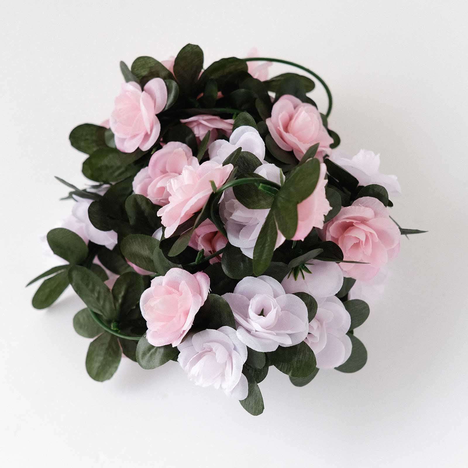 2 Pack Blush Dusty Rose Mini Rose Artificial Silk Rose Vines Hanging Flower Garland with 45 Flower Heads - 8ft - Image 10