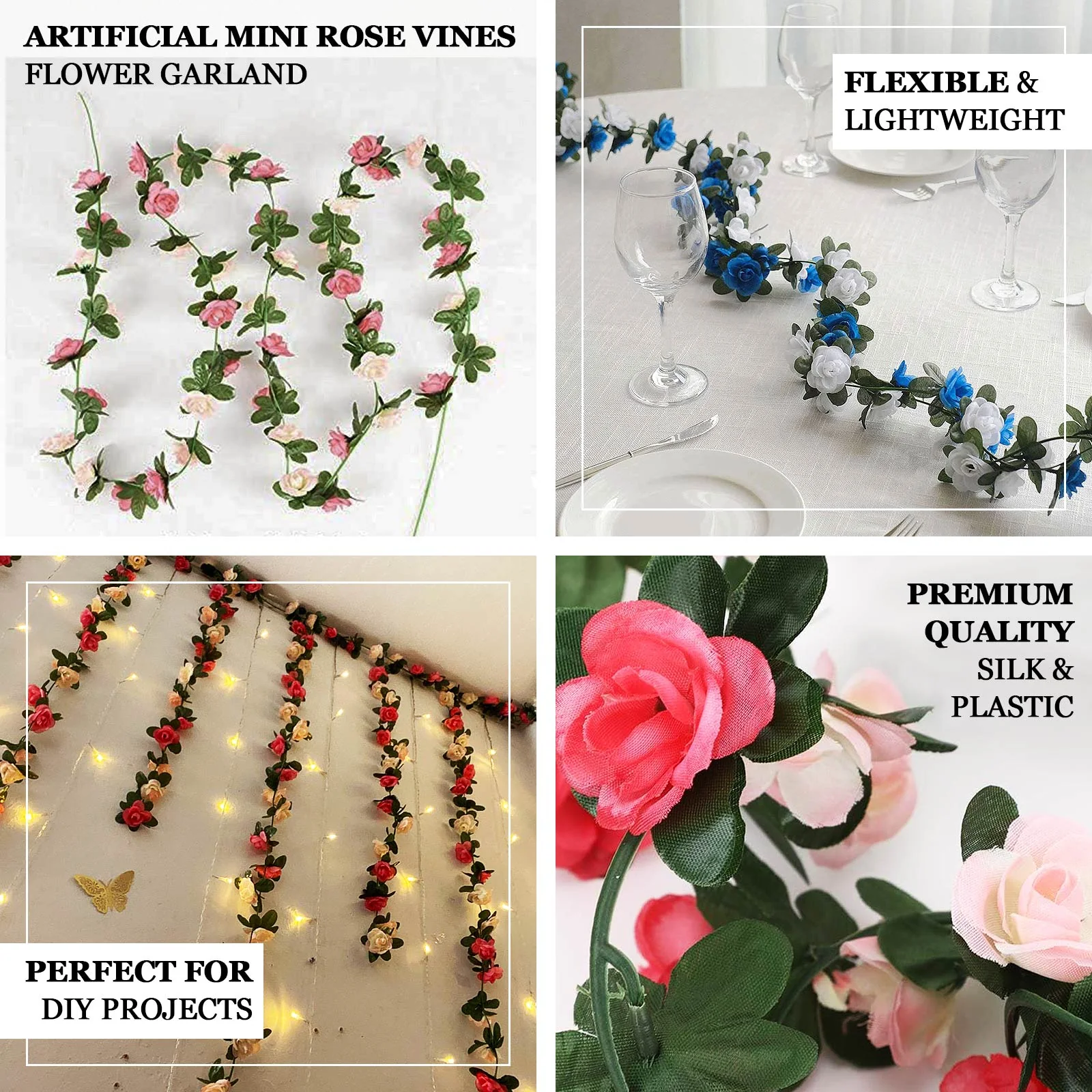 2 Pack Blush Dusty Rose Mini Rose Artificial Silk Rose Vines Hanging Flower Garland with 45 Flower Heads - 8ft - Image 4