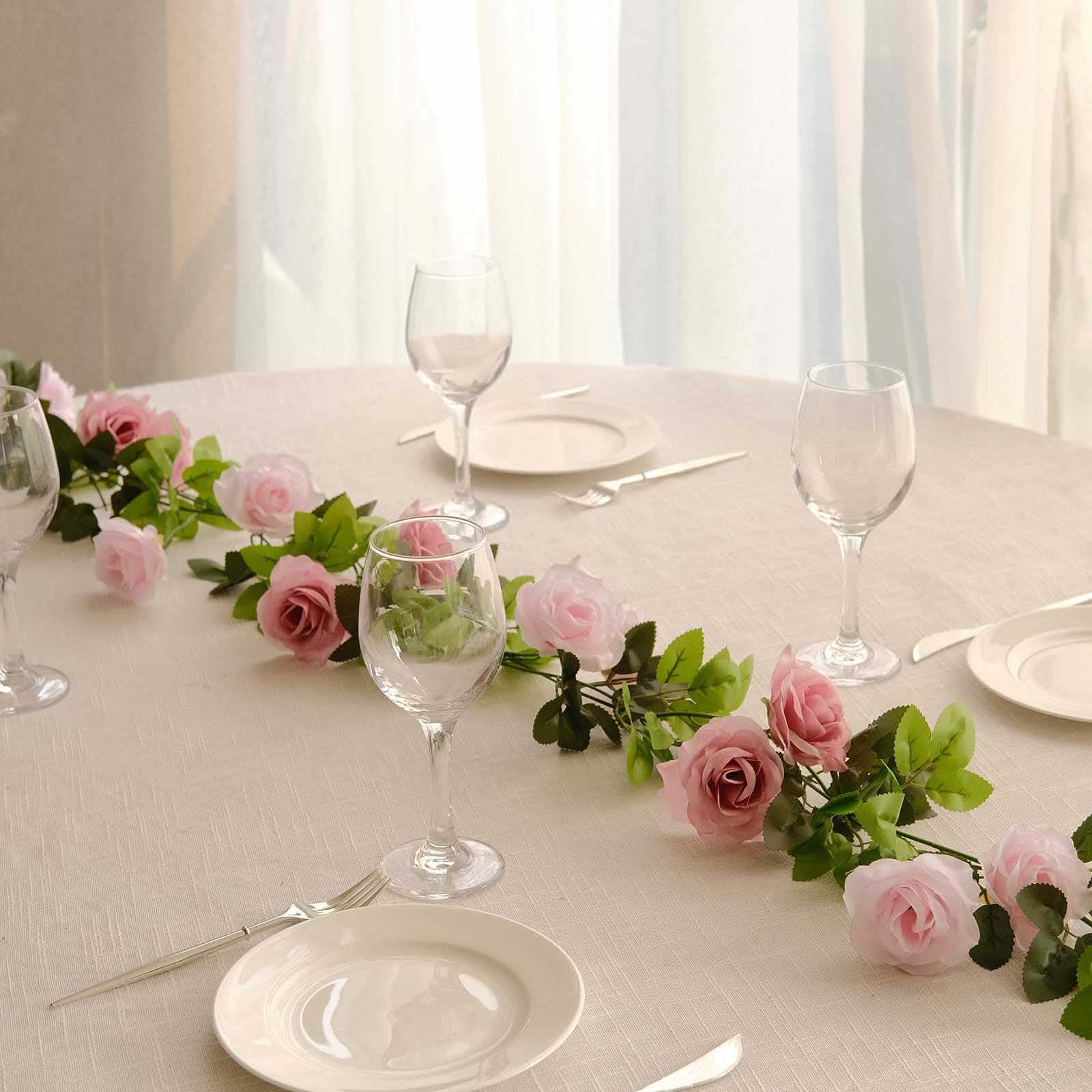 2 Pack Blush Dusty Rose Artificial Silk Mini Rose Vines Hanging Flower Garland with 26 Flower Heads - 7ft - Image 3