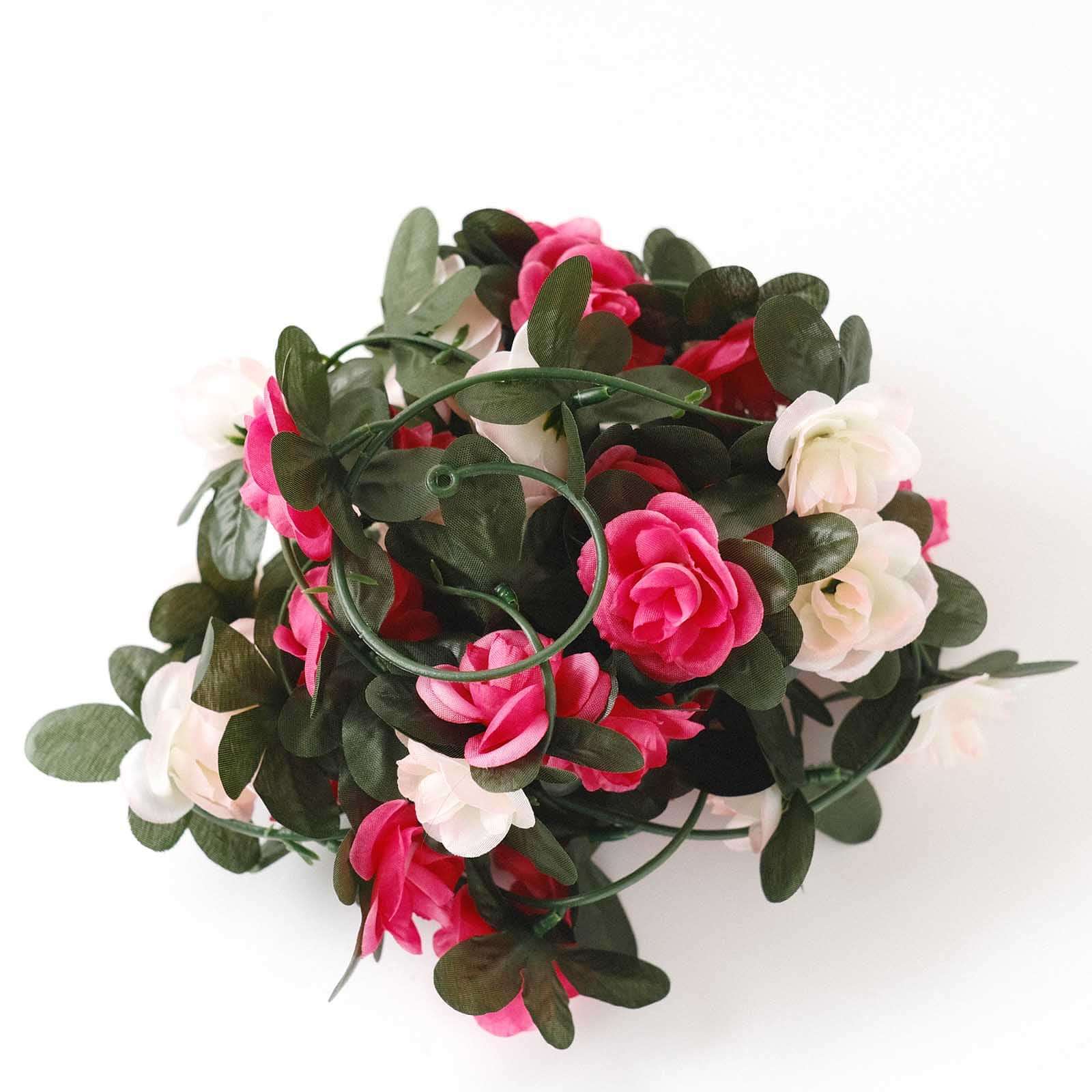 2 Pack Blush Fuchsia Artificial Silk Mini Rose Vines Hanging Flower Garland with 45 Flower Heads - 8ft - Image 10