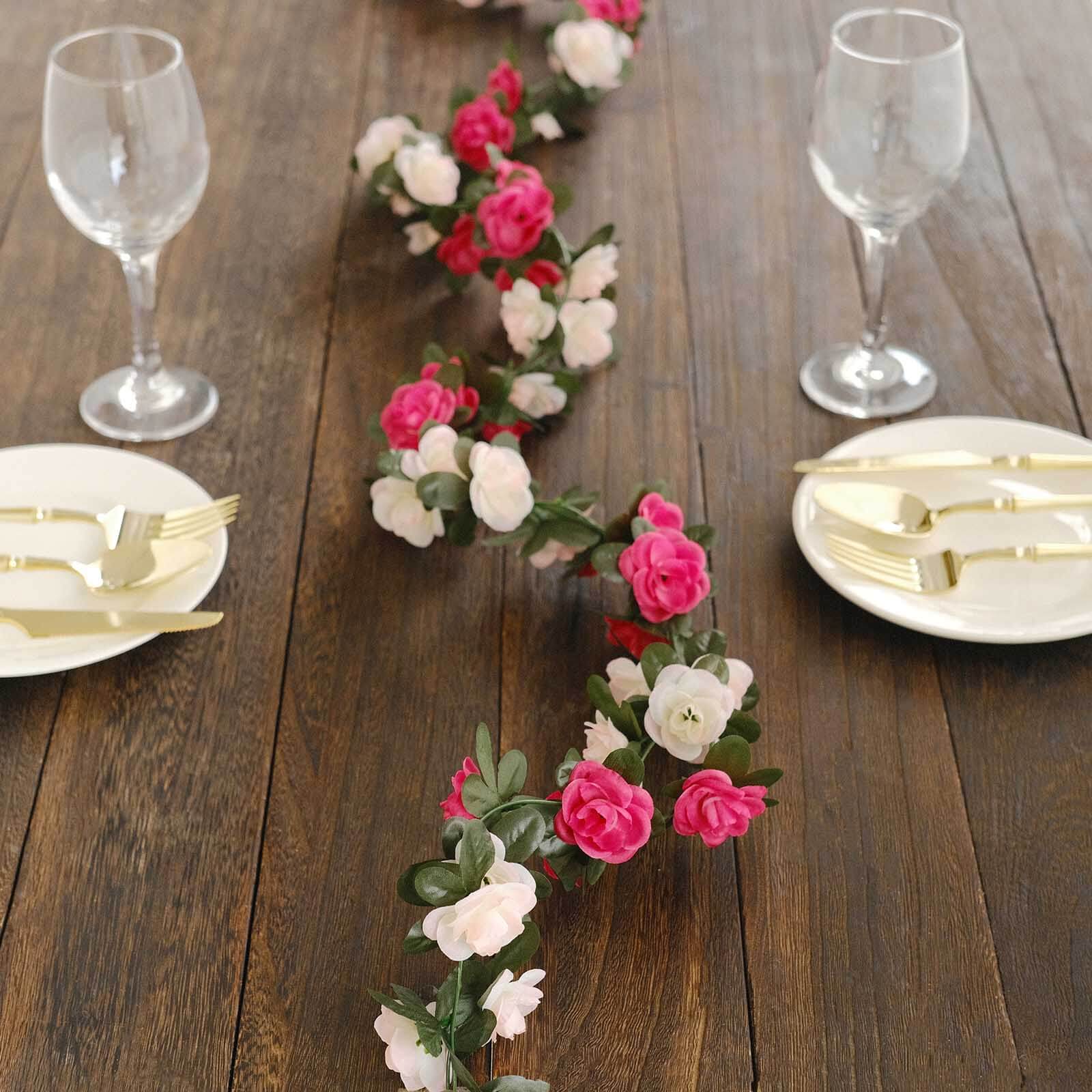 2 Pack Blush Fuchsia Artificial Silk Mini Rose Vines Hanging Flower Garland with 45 Flower Heads - 8ft - Image 11