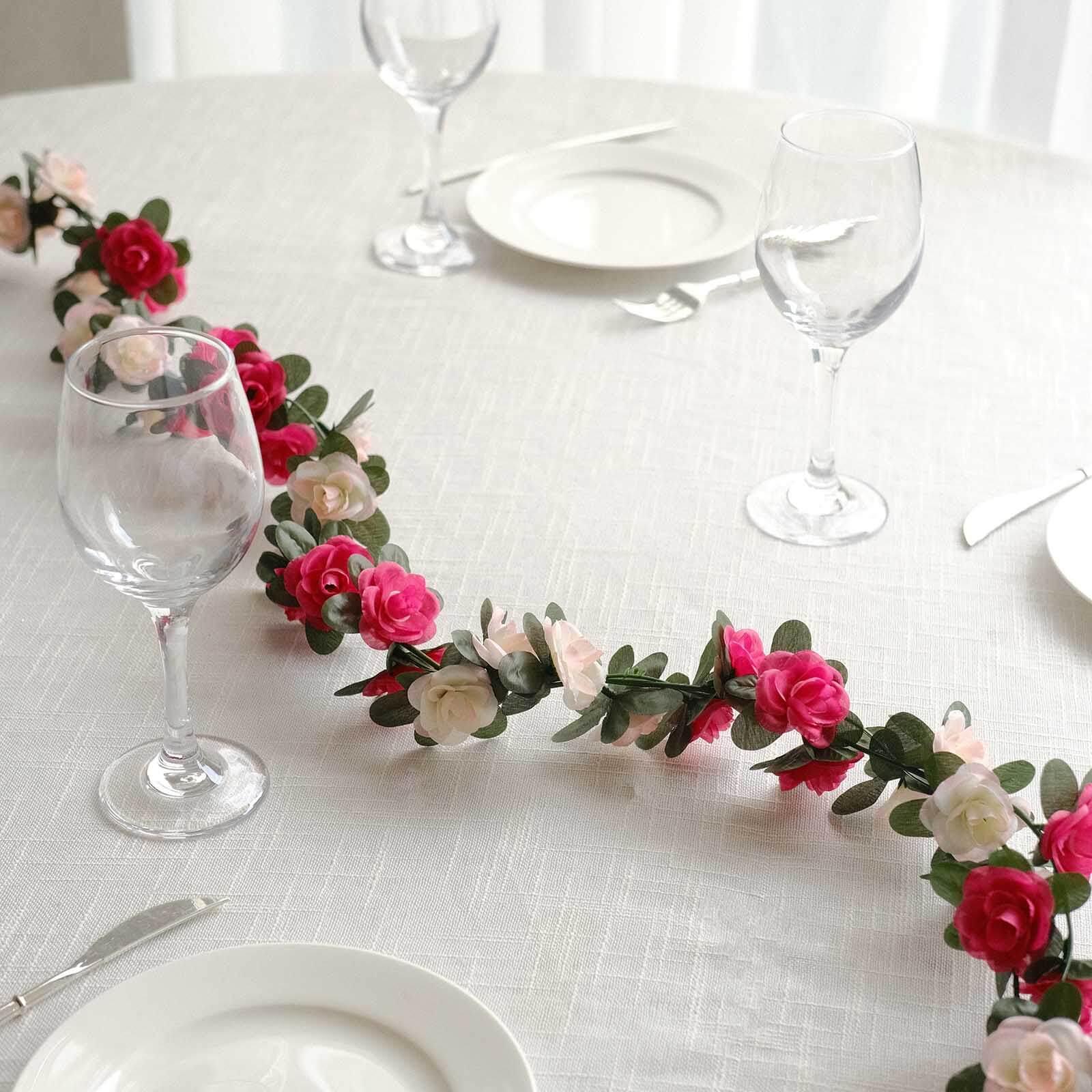 2 Pack Blush Fuchsia Artificial Silk Mini Rose Vines Hanging Flower Garland with 45 Flower Heads - 8ft - Image 3