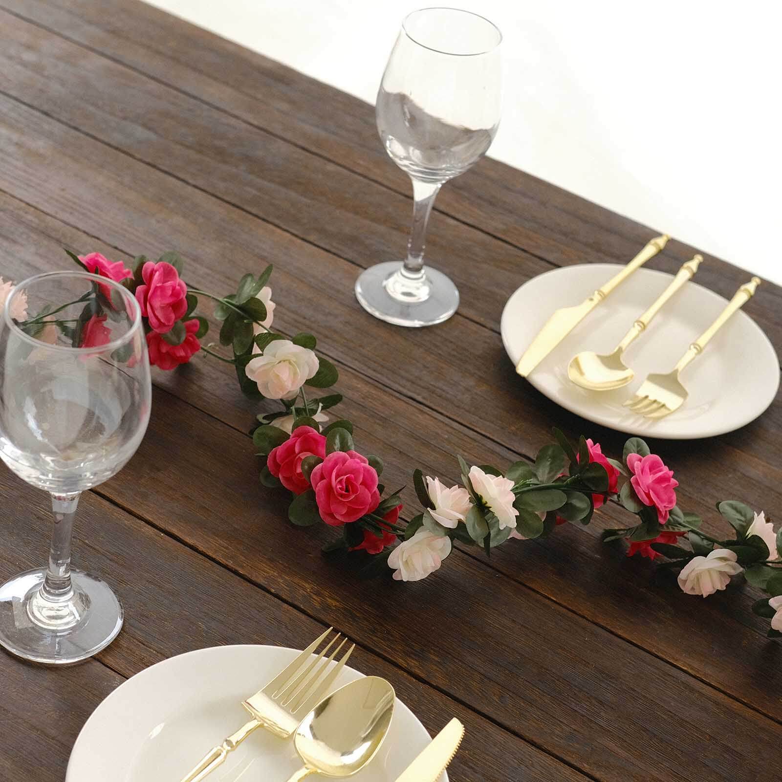 2 Pack Blush Fuchsia Artificial Silk Mini Rose Vines Hanging Flower Garland with 45 Flower Heads - 8ft - Image 6