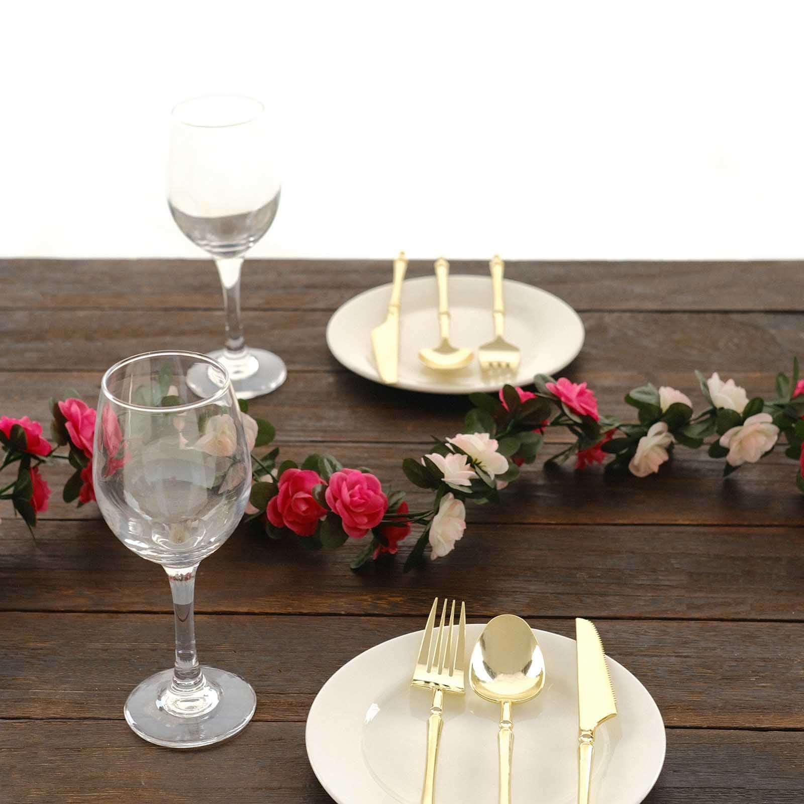 2 Pack Blush Fuchsia Artificial Silk Mini Rose Vines Hanging Flower Garland with 45 Flower Heads - 8ft - Image 7