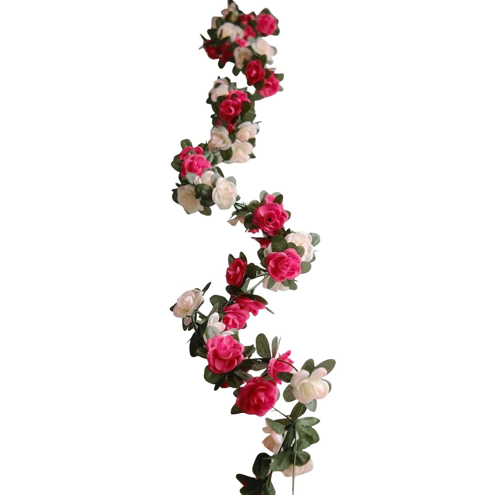 2 Pack Blush Fuchsia Artificial Silk Mini Rose Vines Hanging Flower Garland with 45 Flower Heads - 8ft - Image 8