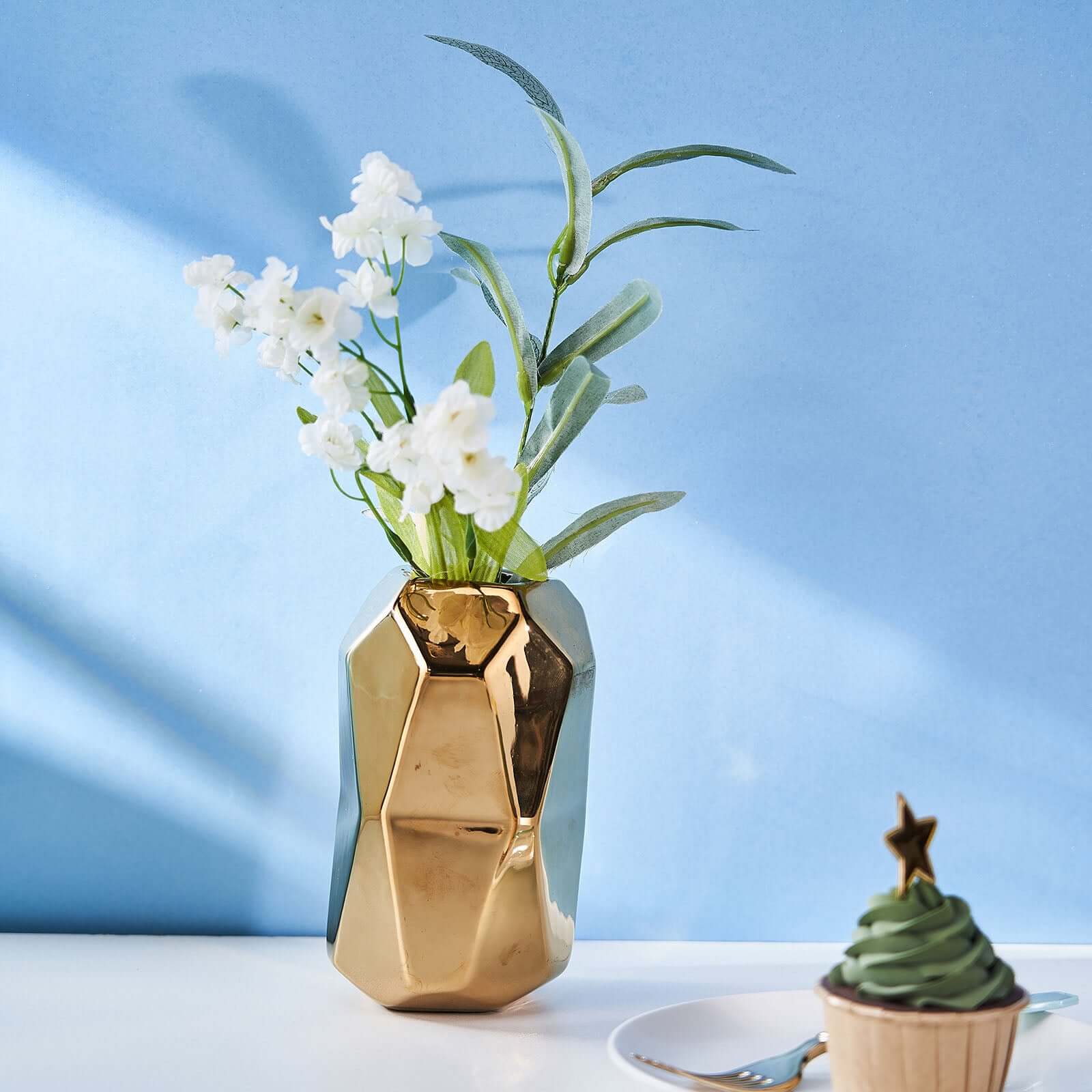 2-Pack Ceramic Cylinder Vases Geometric 6" Metallic Gold - Modern Design for Chic Table Centerpieces - Image 6
