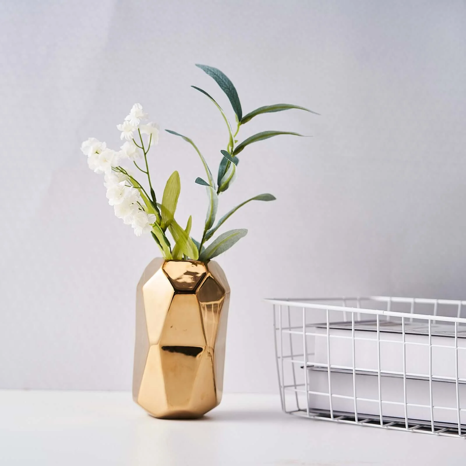2-Pack Ceramic Cylinder Vases Geometric 6" Metallic Gold - Modern Design for Chic Table Centerpieces - Image 8