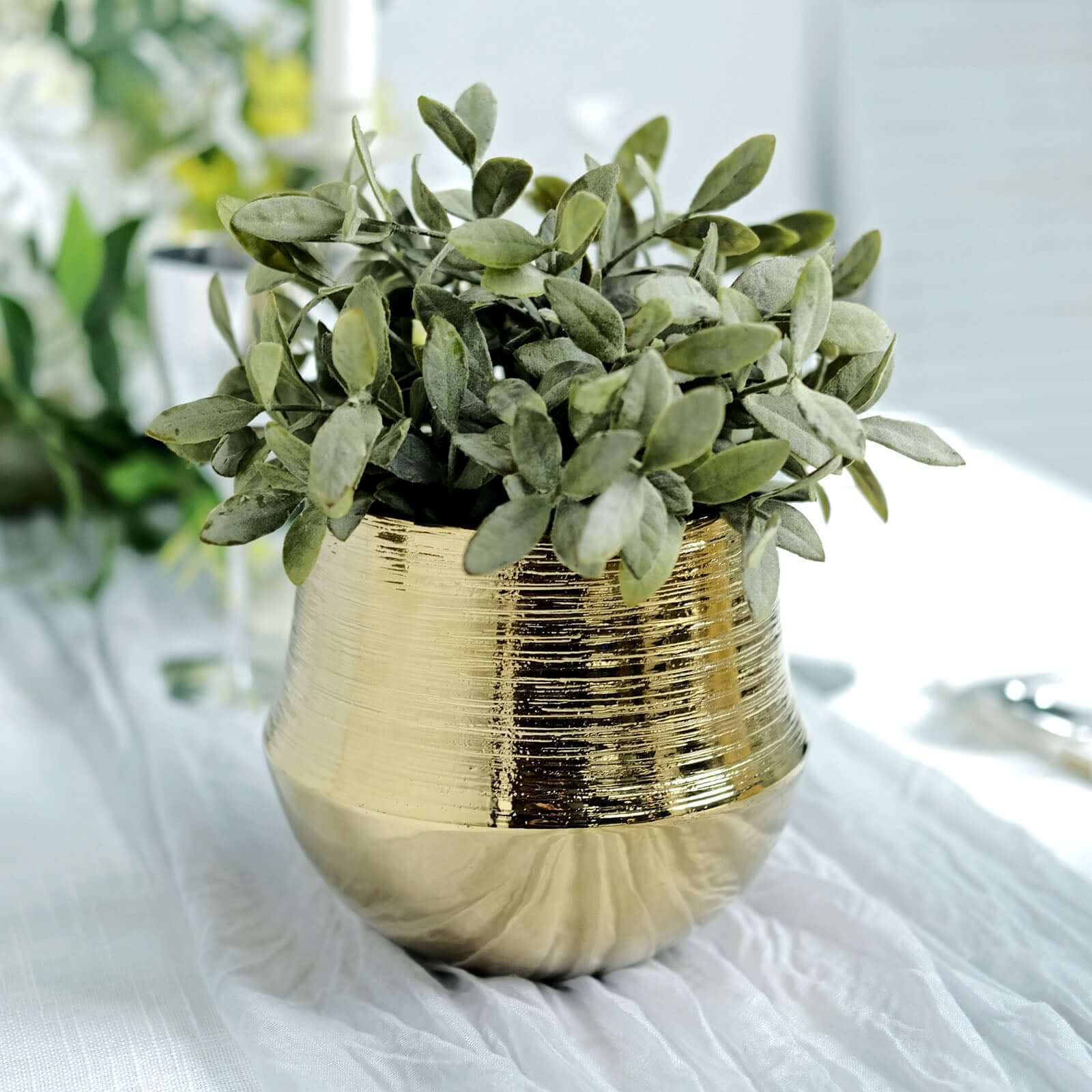 2-Pack Ceramic Flower Plant Pots 6" Round Textured Design Metallic Gold - Cylindrical Bell Shaped Indoor Planters - Image 10