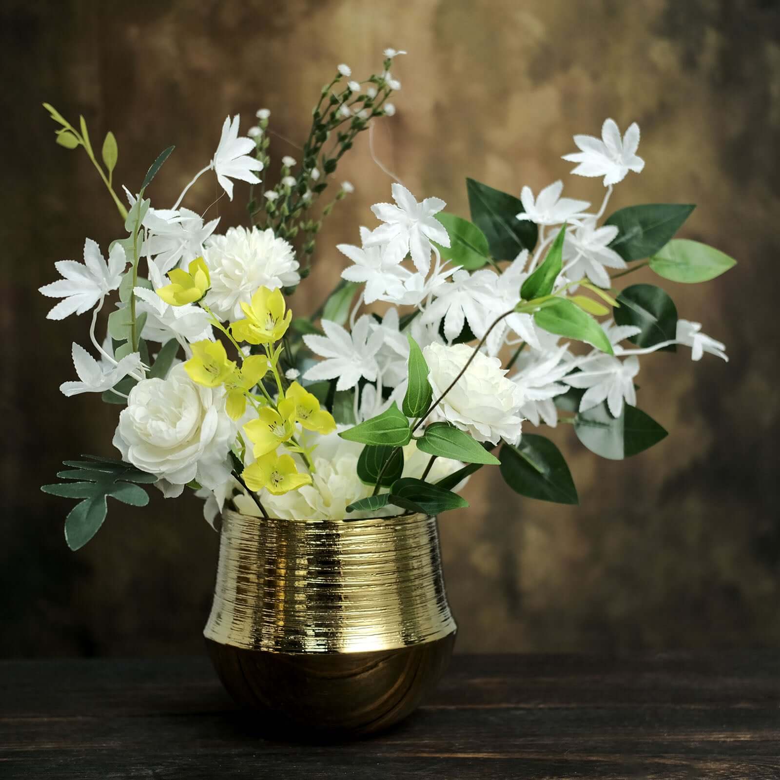 2-Pack Ceramic Flower Plant Pots 6" Round Textured Design Metallic Gold - Cylindrical Bell Shaped Indoor Planters - Image 8