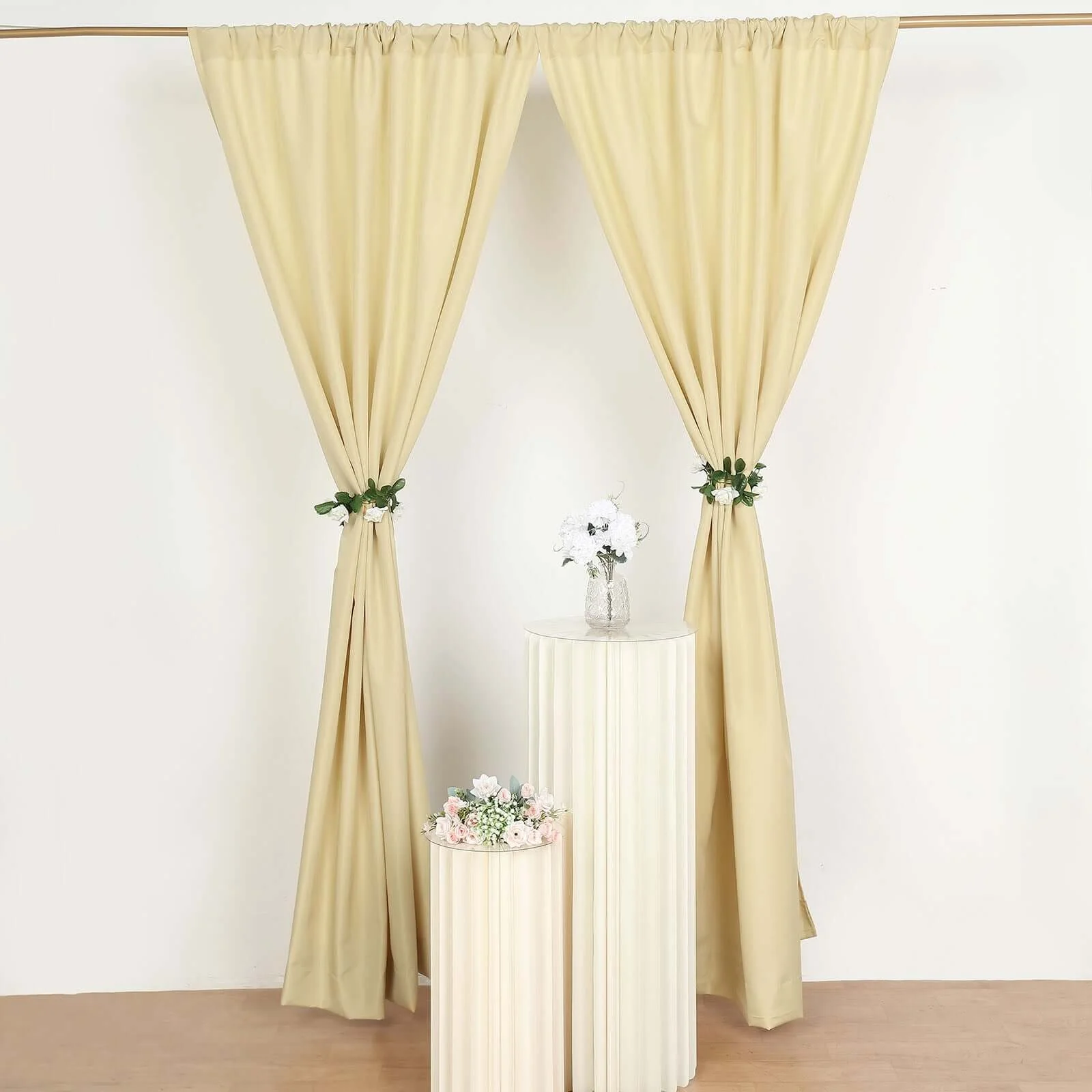 2 Pack 5ftx8ft Champagne Polyester Backdrop Drape Curtains With Rod Pockets, Event Divider Panels 130GSM - Image 7