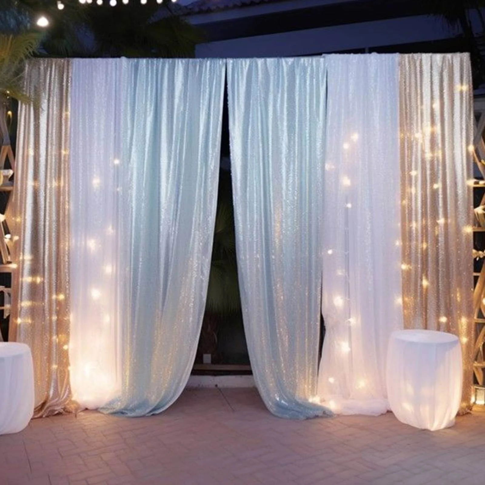 2 Pack Champagne Sequin Backdrop Drape Curtains with Rod Pockets, Seamless Glitter Mesh Photo Booth Event Divider Panels - 8ftx2ft - Image 2
