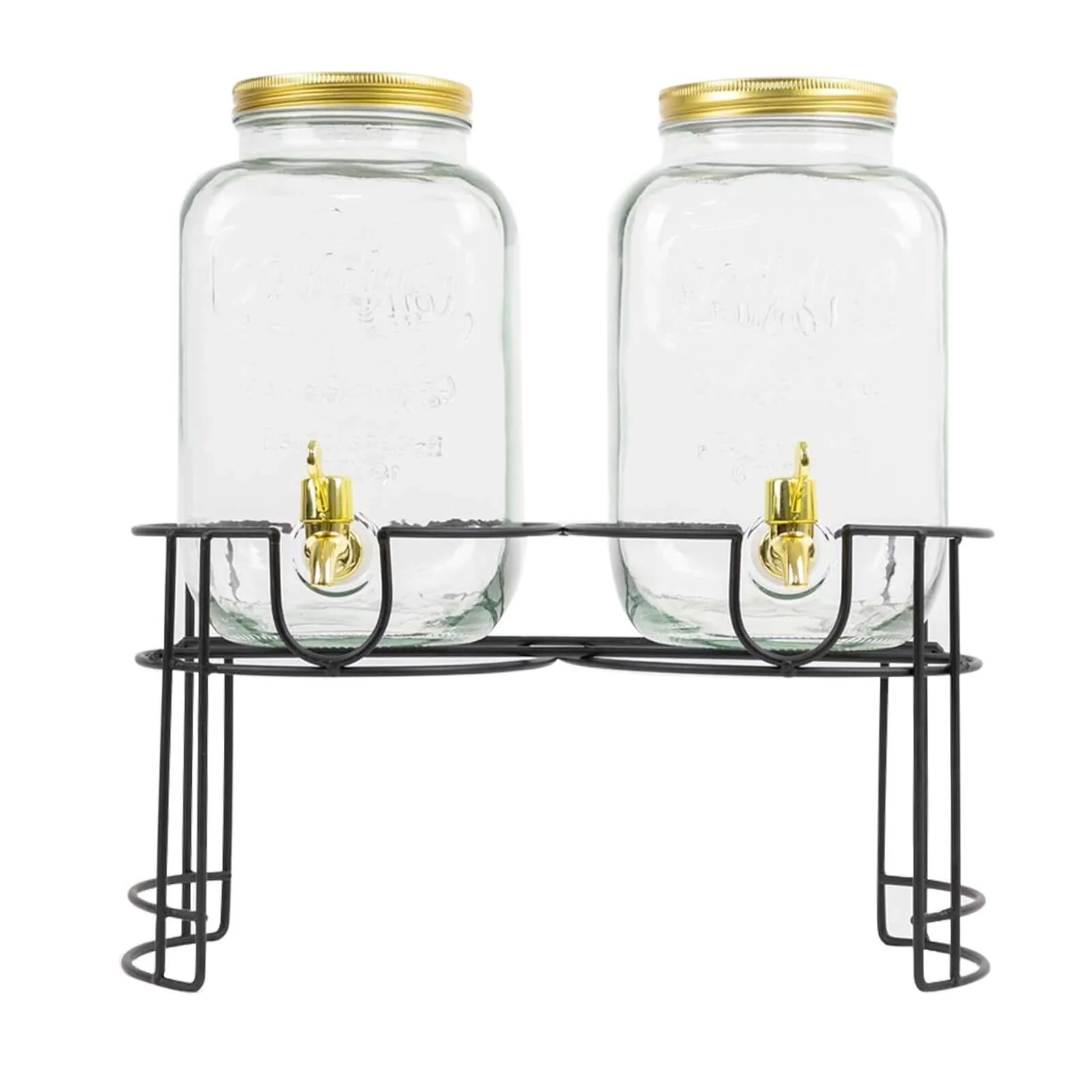 2-Pack Clear Glass Beverage Dispenser Stand 2-Gallon, Dual Juice Jars with Gold Metal Lids and Spigot - Convenient Serving Feature - Image 6