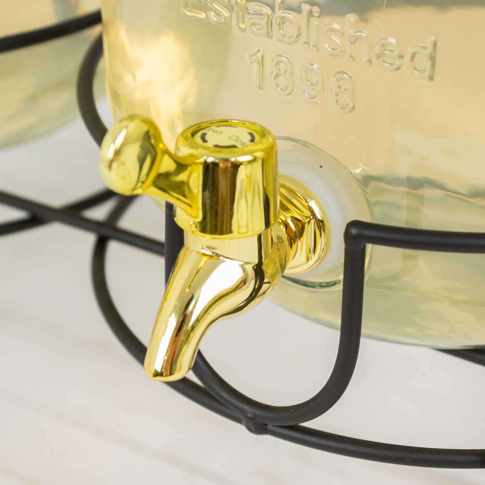 2-Pack Clear Glass Beverage Dispenser Stand 2-Gallon, Dual Juice Jars with Gold Metal Lids and Spigot - Convenient Serving Feature - Image 7