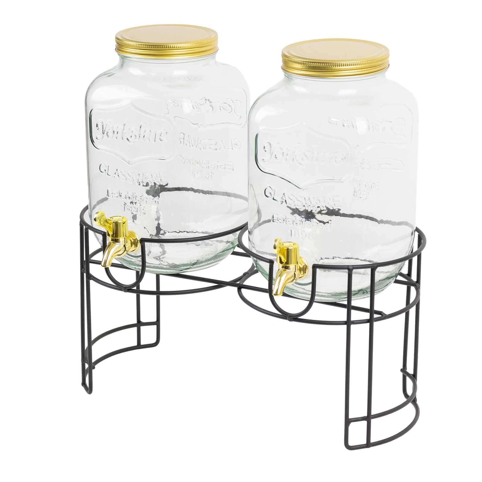 2-Pack Clear Glass Beverage Dispenser Stand 2-Gallon, Dual Juice Jars with Gold Metal Lids and Spigot - Convenient Serving Feature - Image 8