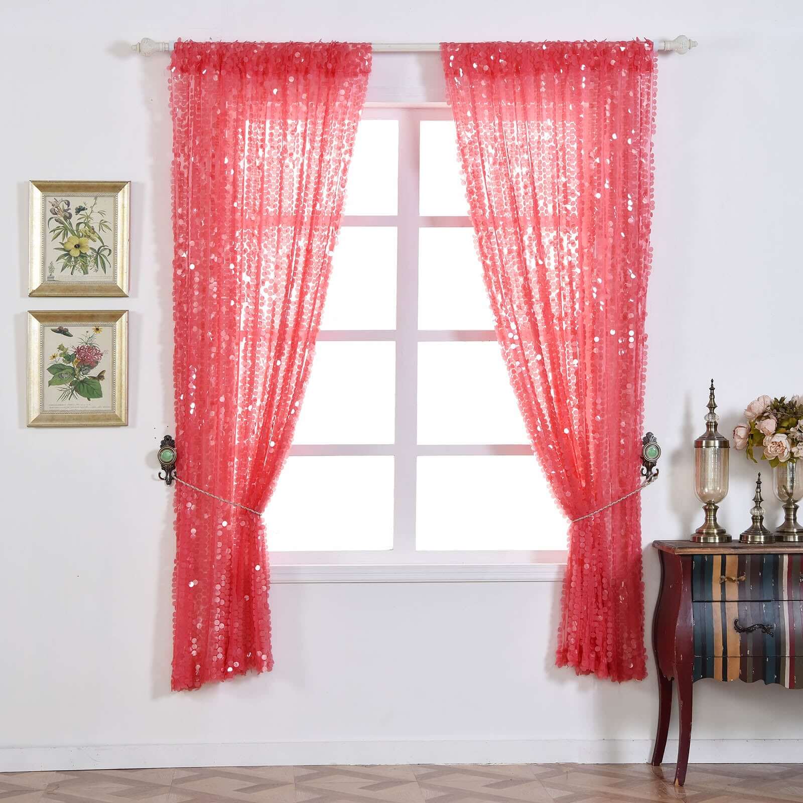 2 Pack Coral Big Payette Sequin Curtains With Rod Pocket Window Treatment Panels 52"x64" - Image 2
