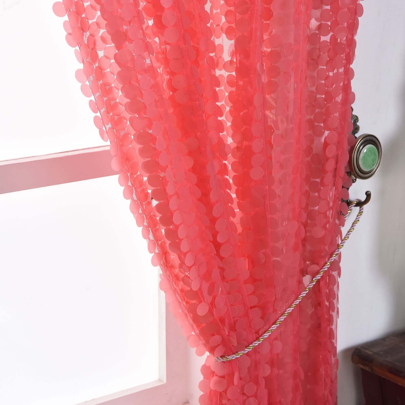 2 Pack Coral Big Payette Sequin Curtains With Rod Pocket Window Treatment Panels 52"x64" - Image 6