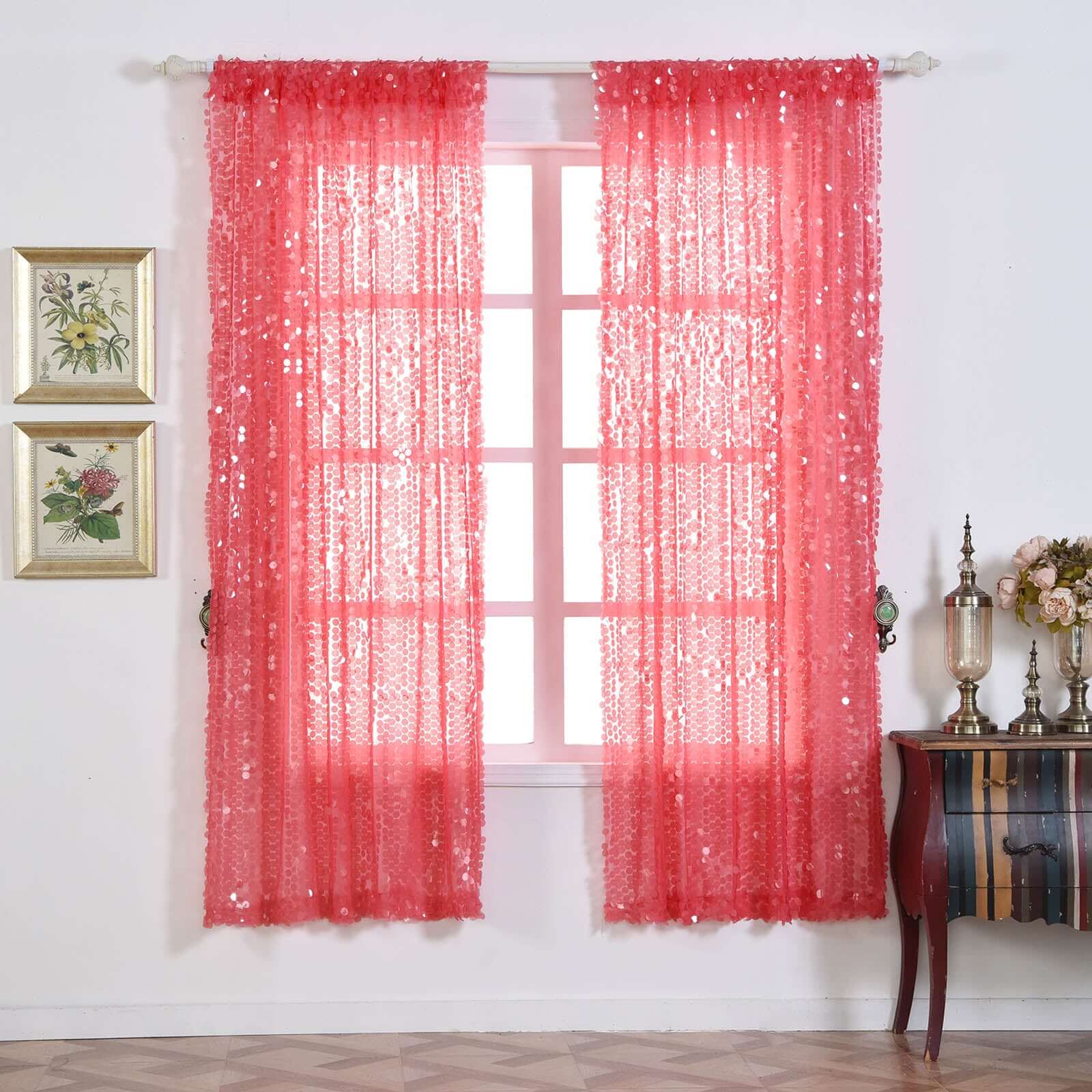 2 Pack Coral Big Payette Sequin Curtains With Rod Pocket Window Treatment Panels 52"x84" - Image 4