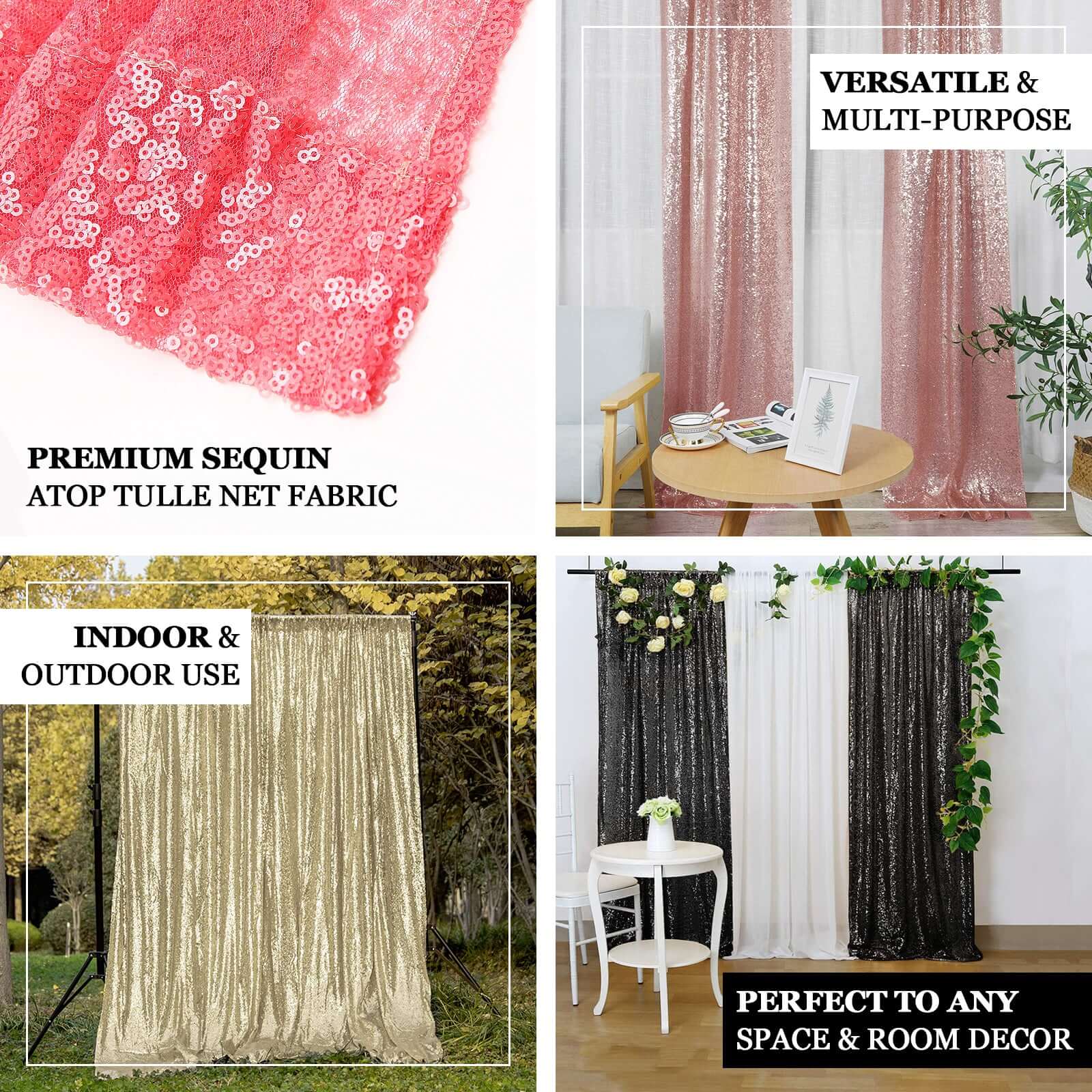 2 Pack Coral Sequin Curtains With Rod Pocket Window Treatment Panels 52"x84" - Image 4