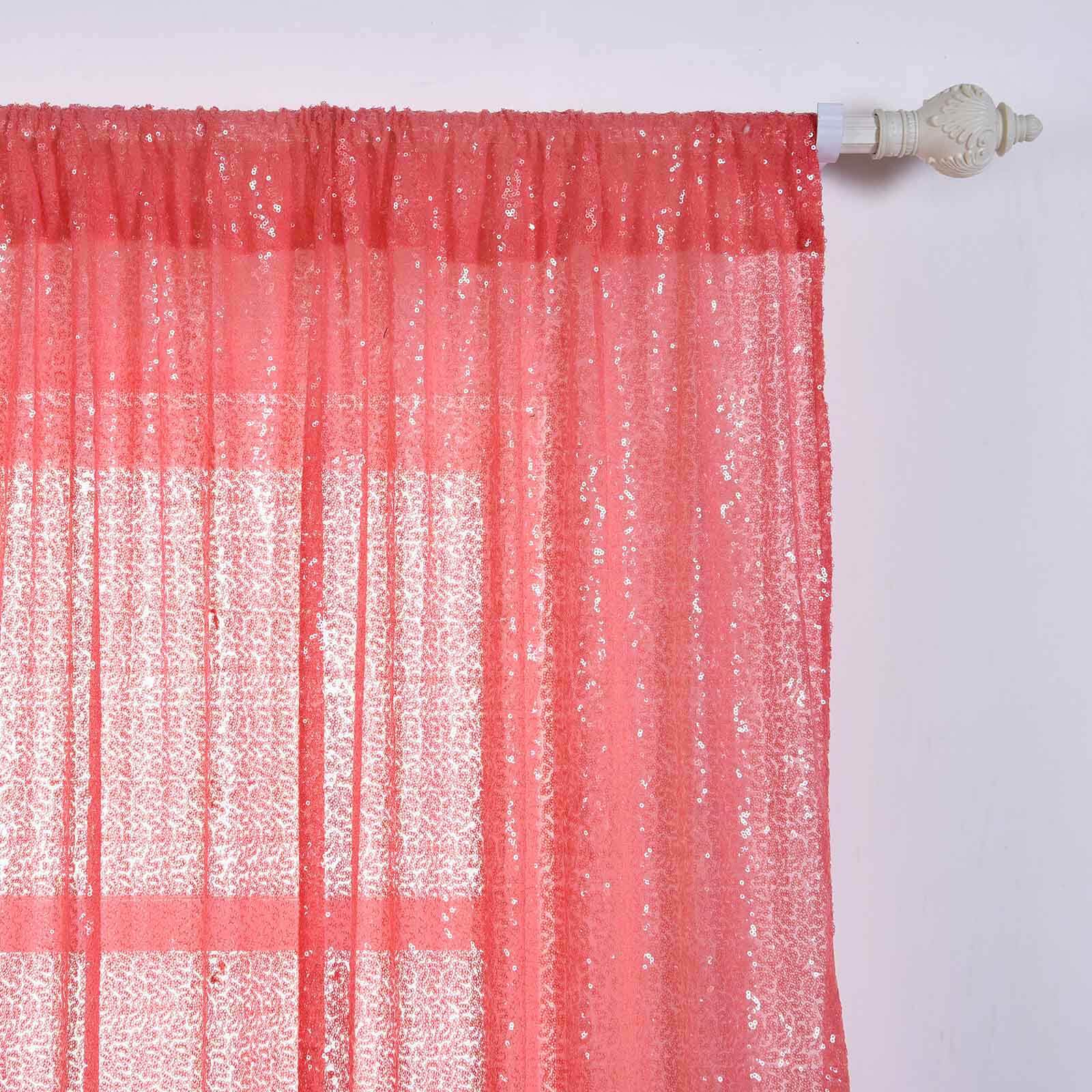 2 Pack Coral Sequin Curtains With Rod Pocket Window Treatment Panels 52"x84" - Image 9