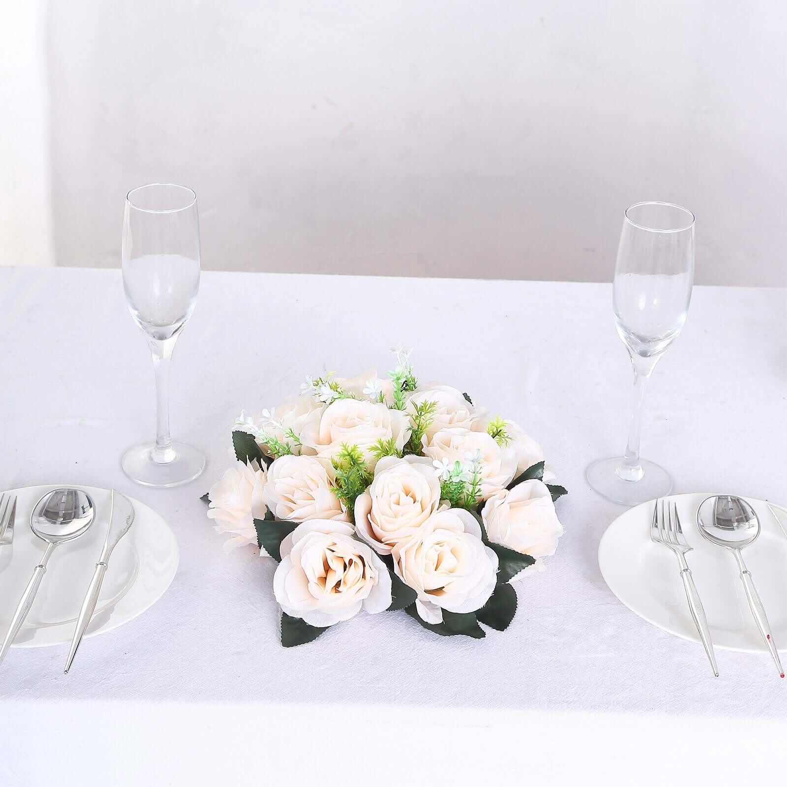 2 Pack Cream Artificial Flower Ball Bouquets For Centerpieces 15-Head Silk Rose Kissing Balls 10" - Image 10