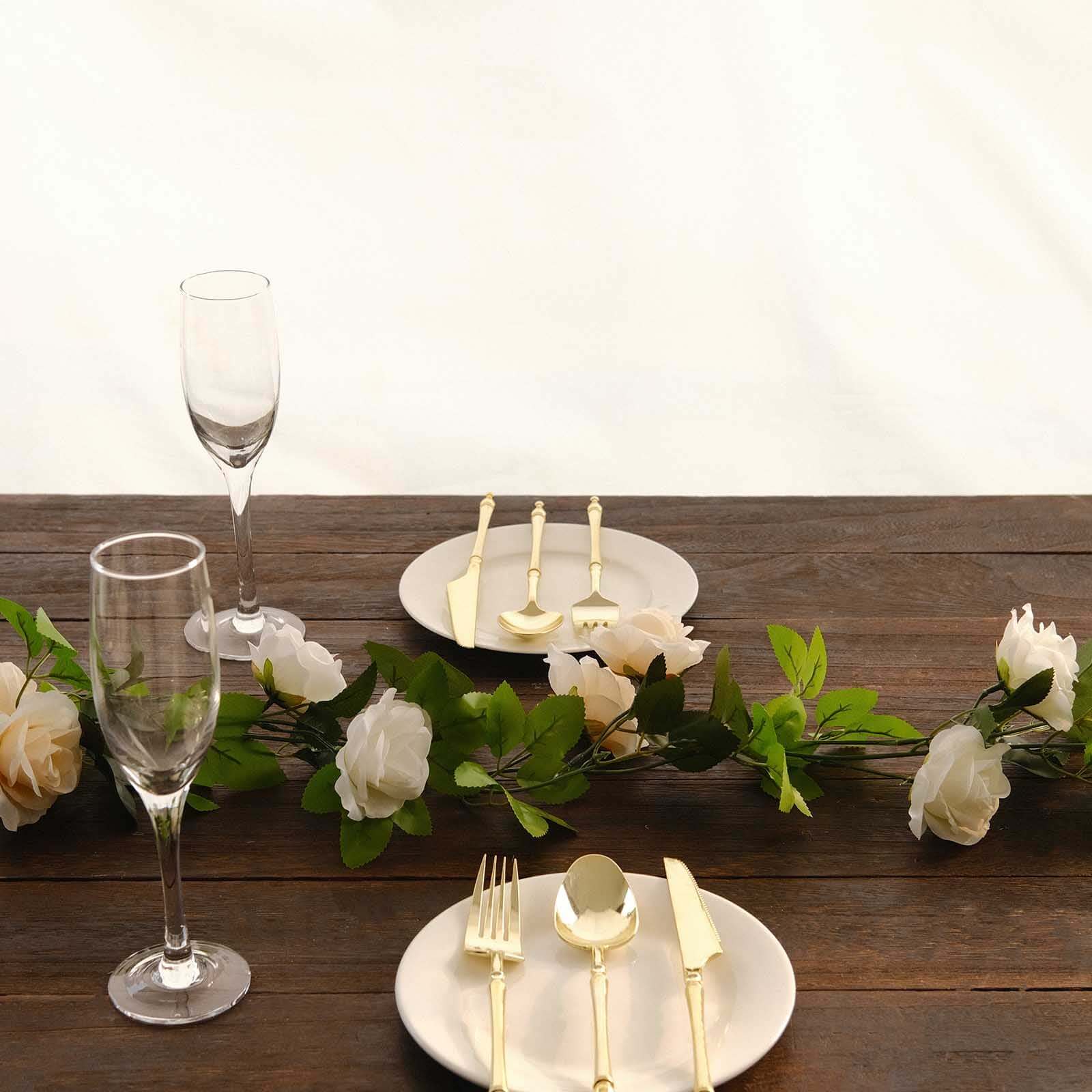 2 Pack Cream Ivory Artificial Silk Mini Rose Vines Hanging Flower Garland with 26 Flower Heads - 7ft - Image 10
