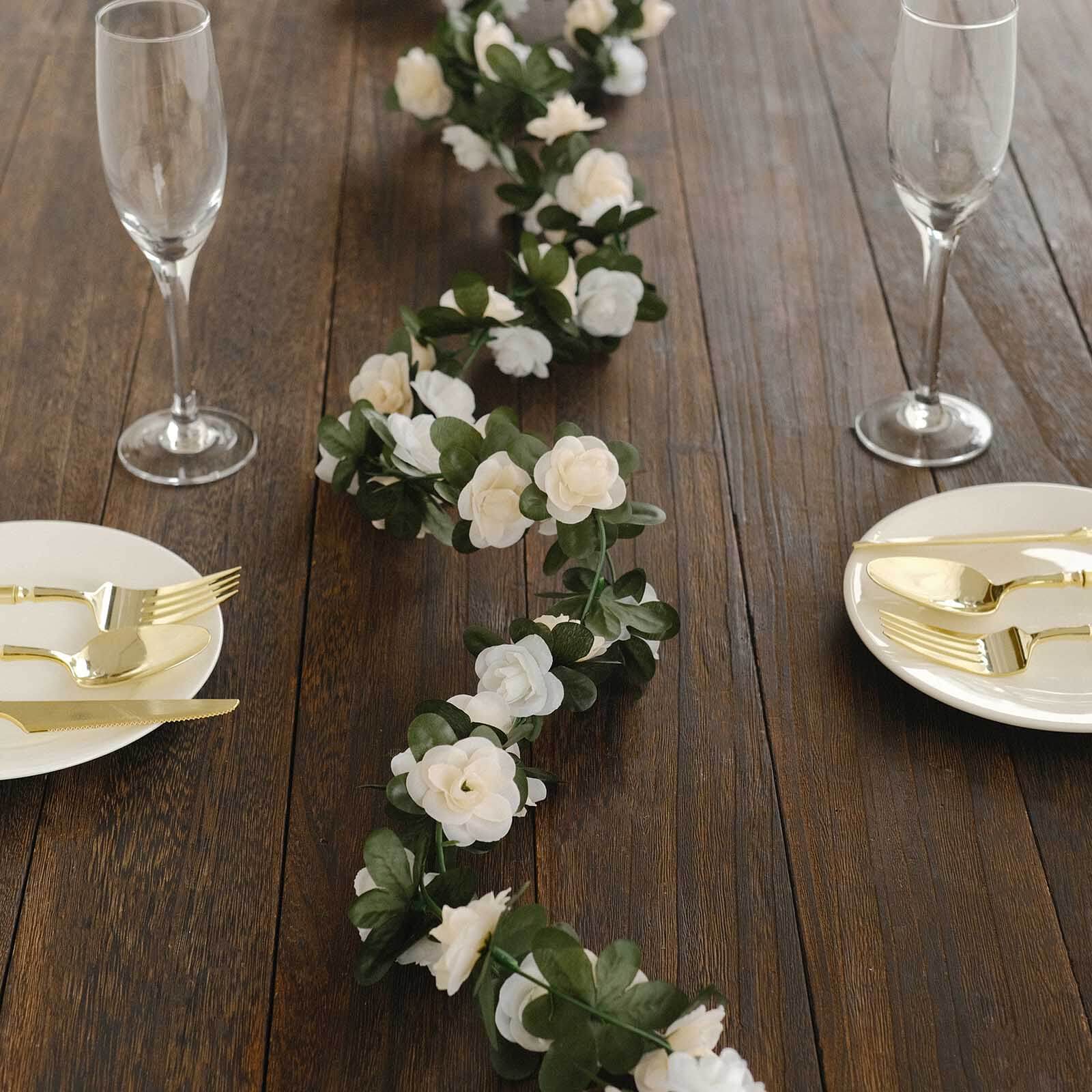 2 Pack Cream Ivory Artificial Silk Mini Rose Vines Hanging Flower Garland with 45 Flower Heads - 8ft - Image 6