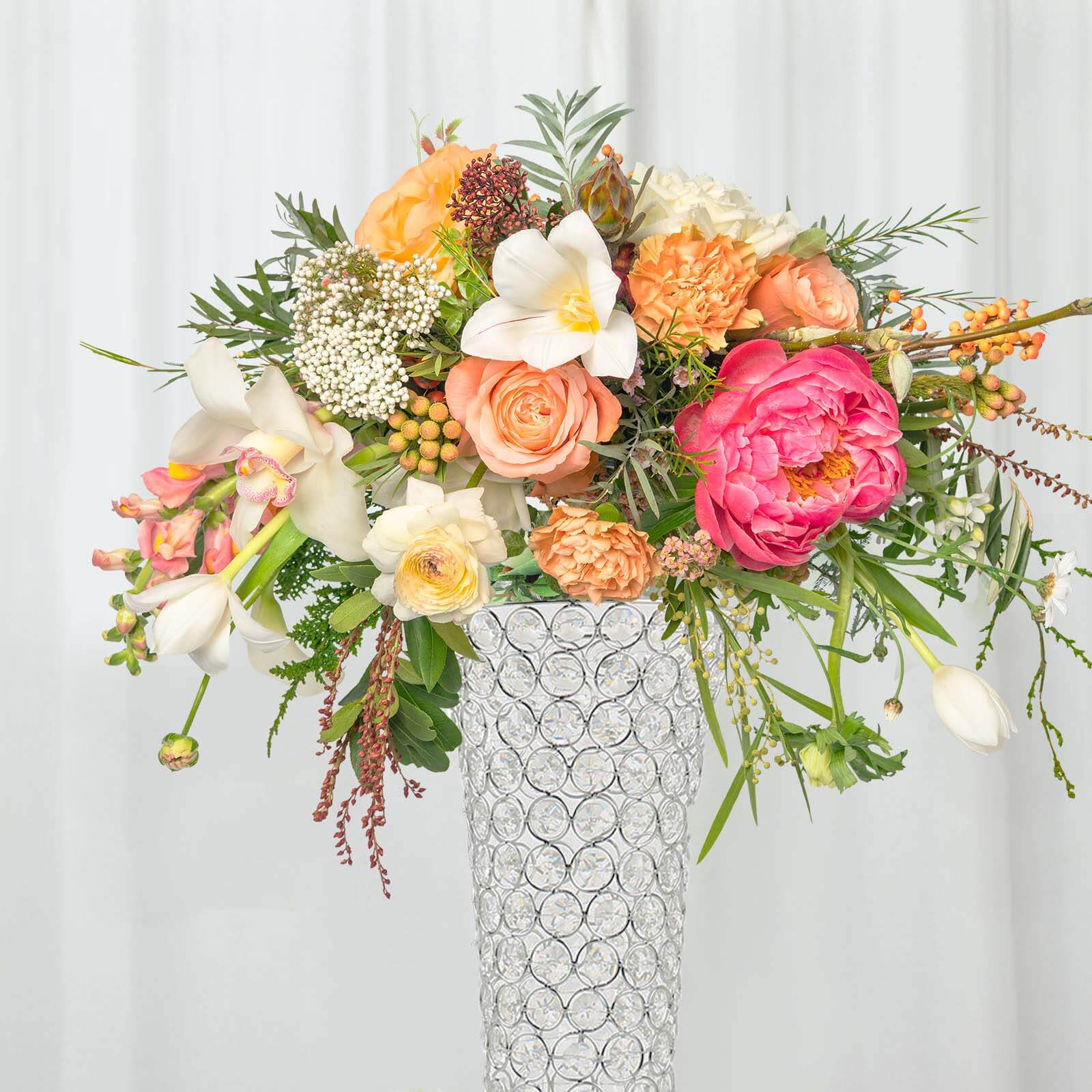 2-Pack Crystal Beaded Trumpet Vase 28" Tall Silver - Decorative Bouquet Vase Table Centerpiece Set for Glamorous Weddings Parties & Home Decor - Image 2