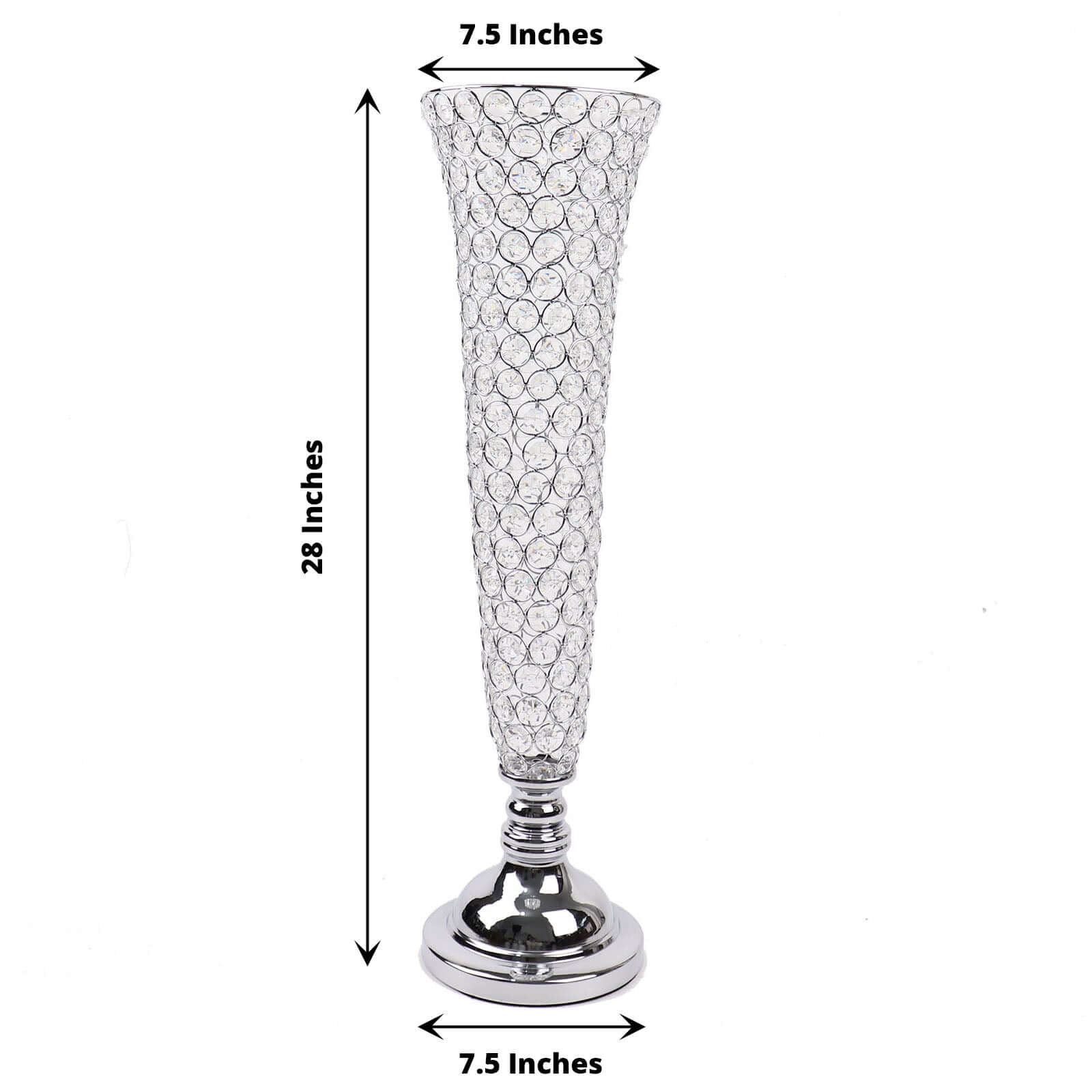 2-Pack Crystal Beaded Trumpet Vase 28" Tall Silver - Decorative Bouquet Vase Table Centerpiece Set for Glamorous Weddings Parties & Home Decor - Image 3