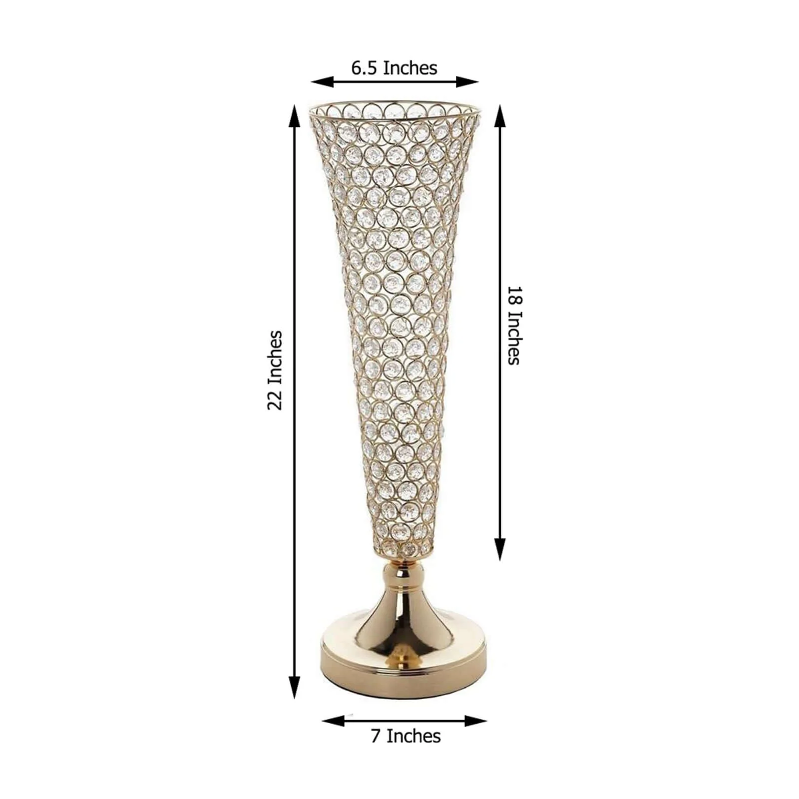2-Pack Crystal Beaded Trumpet Vase Set 22" Gold - Table Centerpiece for Stylish Decor - Image 3