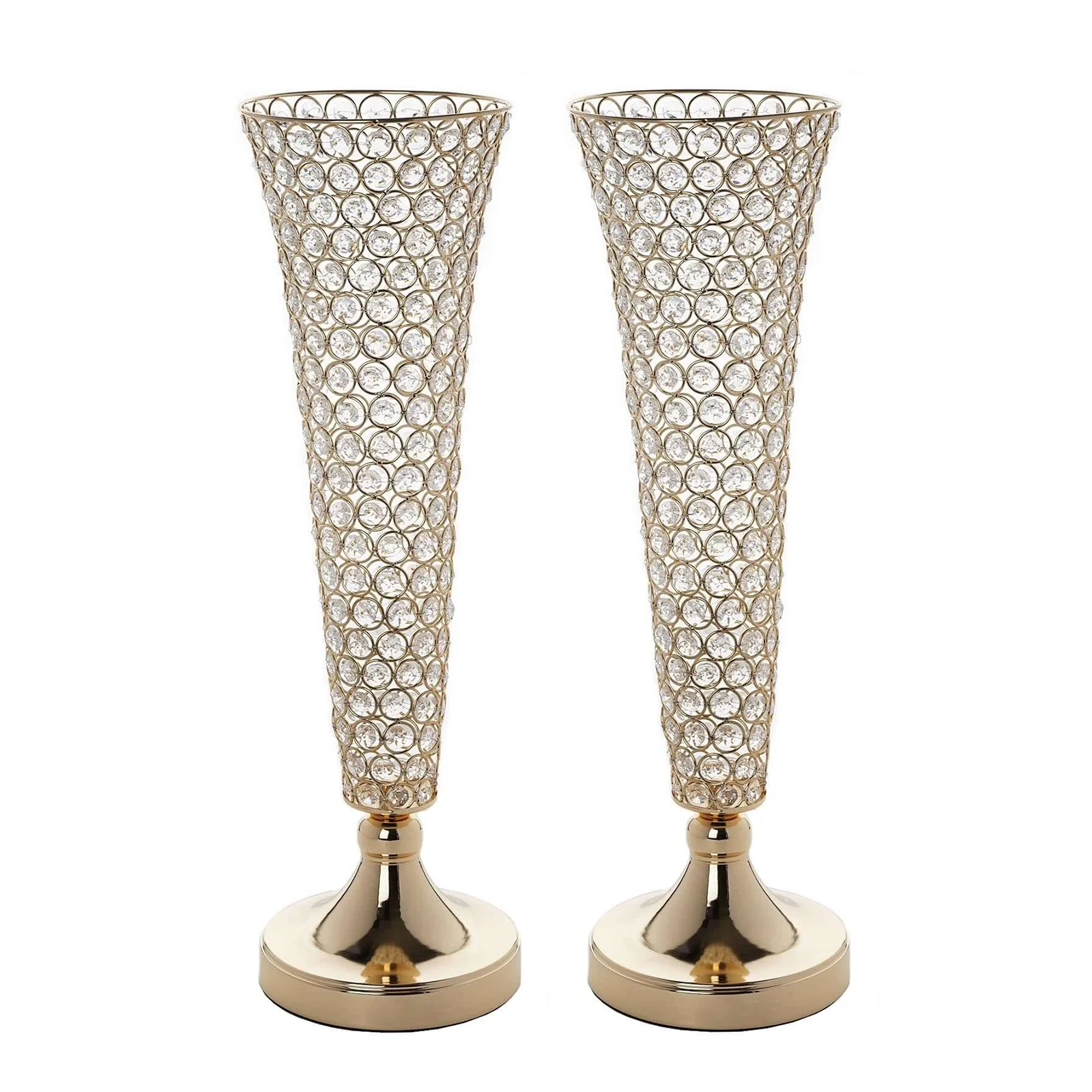 2-Pack Crystal Beaded Trumpet Vase Set 22" Gold - Table Centerpiece for Stylish Decor - Image 8