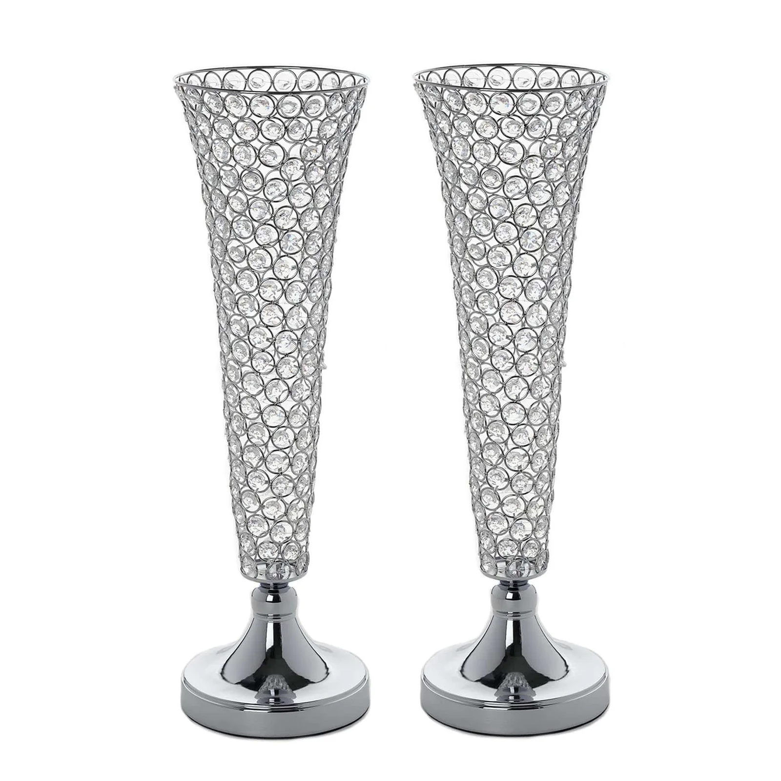 2-Pack Crystal Beaded Trumpet Vase Set 22" Silver - Table Centerpiece for Stylish Decor - Image 8