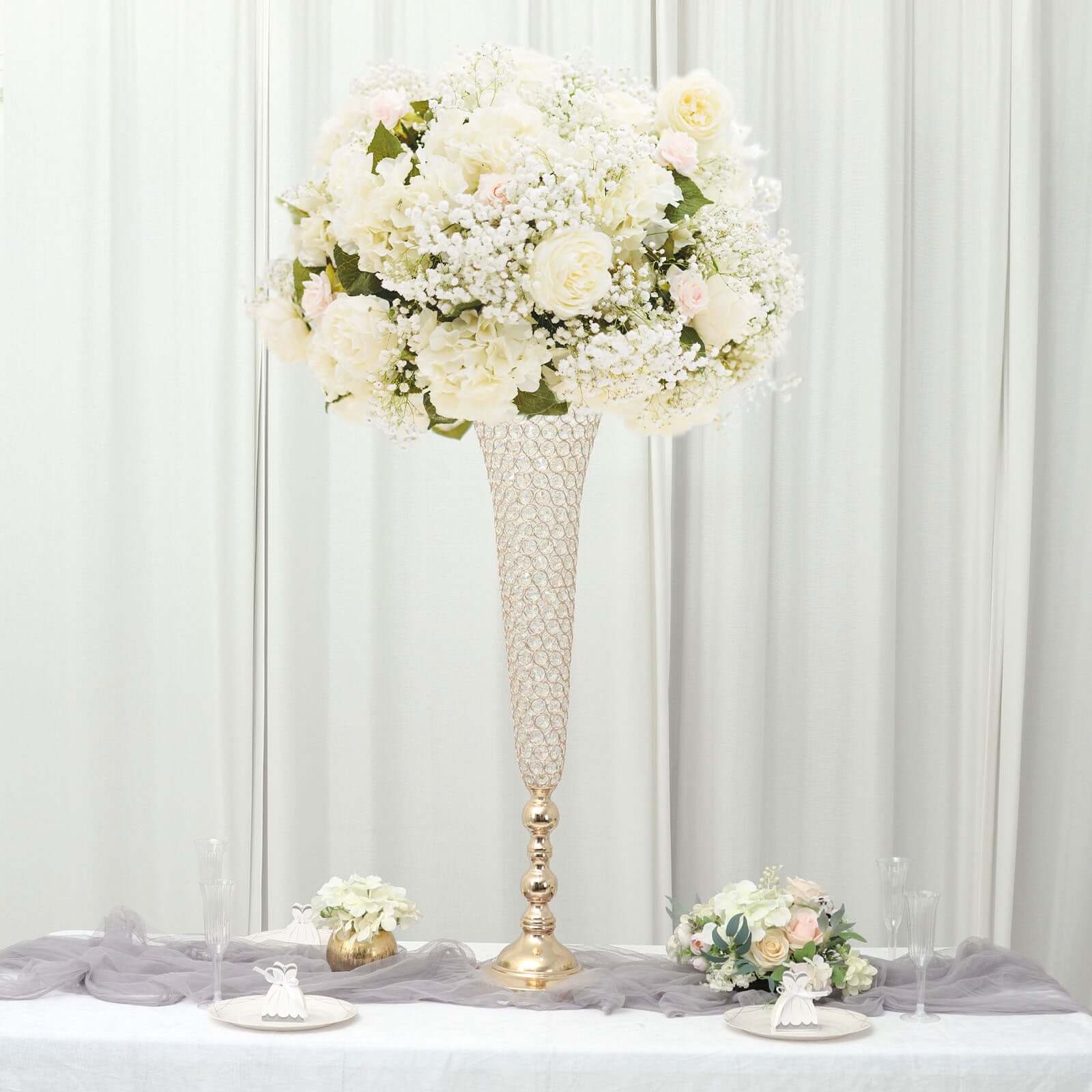 2-Pack Crystal Beaded Trumpet Vase Set 40" Gold - Table Centerpiece for Grand Occasions - Image 7