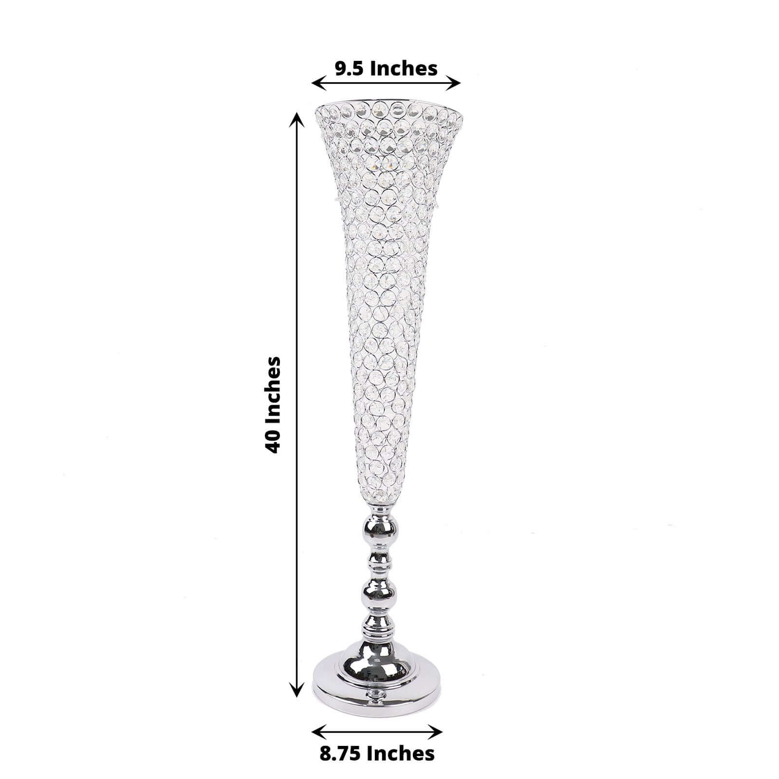 2-Pack Crystal Beaded Trumpet Vase Set 40" Silver - Table Centerpiece for Grand Occasions - Image 3