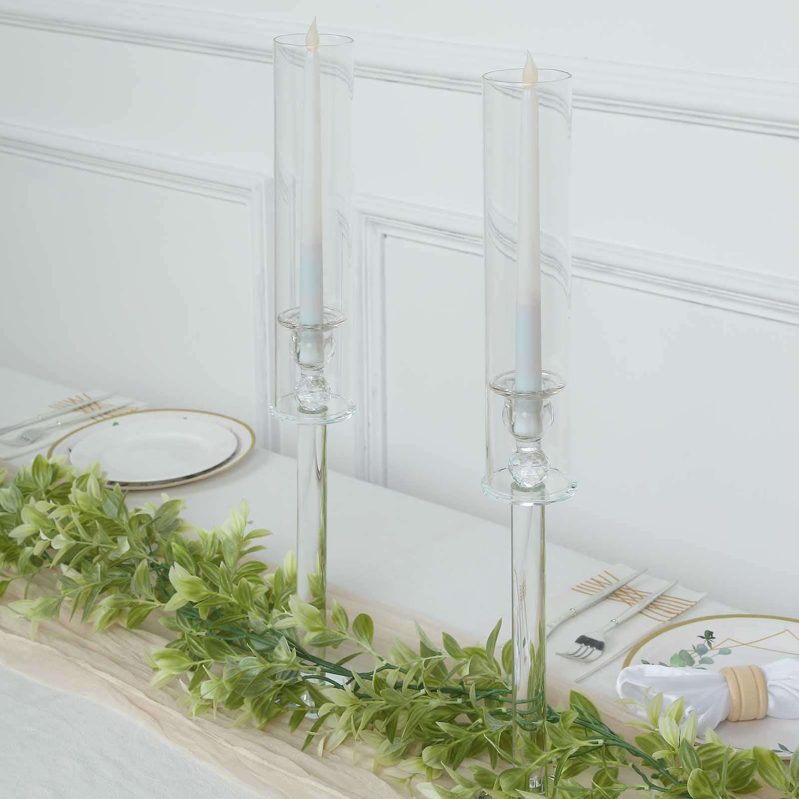 2-Pack Crystal Glass Hurricane Taper Candle Holders 22", Clear Cylinder Chimney Tubes - Tall Decorative Candle Stands - Image 2