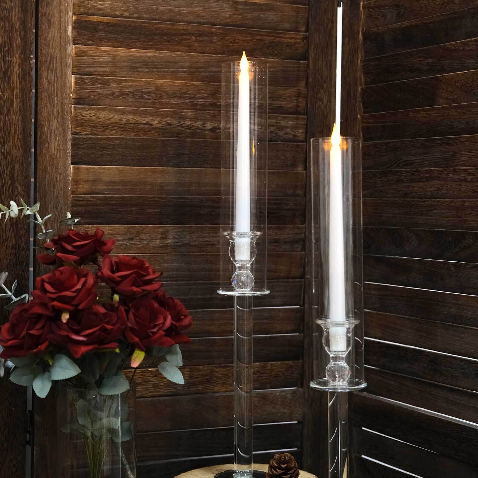 2-Pack Crystal Glass Hurricane Taper Candle Holders 22", Clear Cylinder Chimney Tubes - Tall Decorative Candle Stands - Image 5