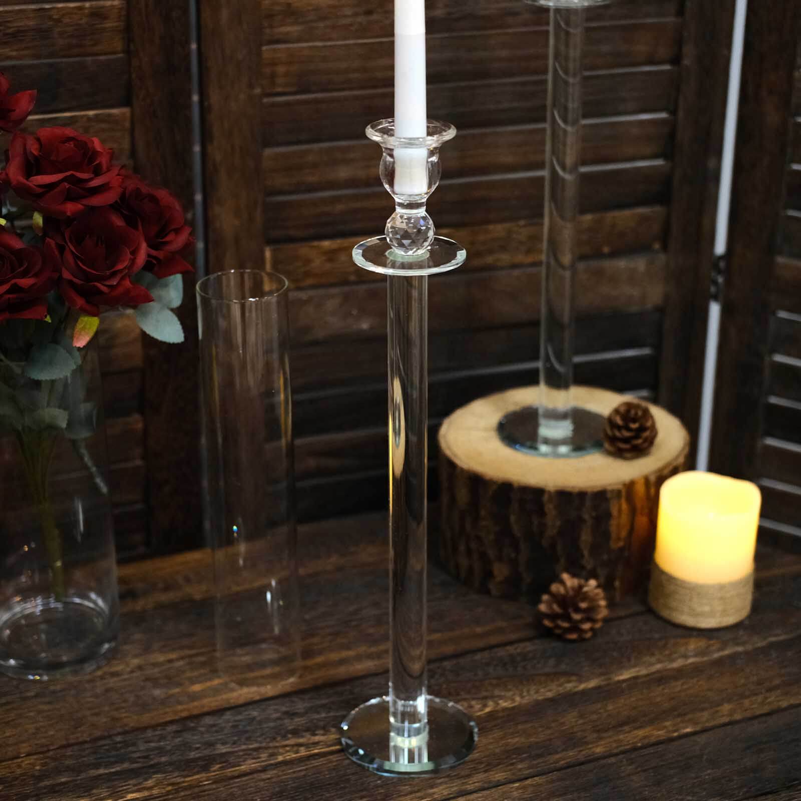 2-Pack Crystal Glass Hurricane Taper Candle Holders 26", Clear Cylinder Chimney Tubes - Tall Decorative Candle Stands - Image 11
