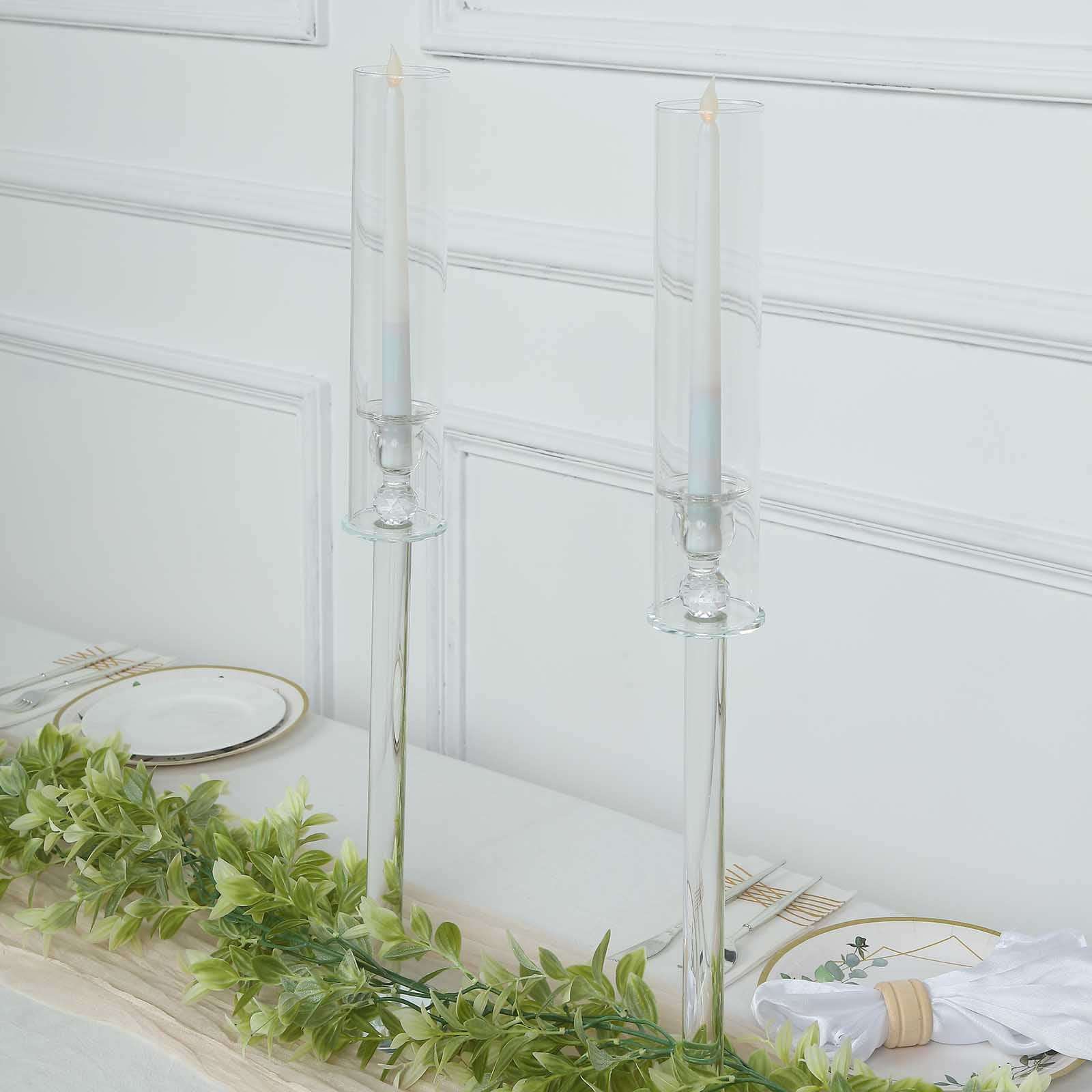 2-Pack Crystal Glass Hurricane Taper Candle Holders 26", Clear Cylinder Chimney Tubes - Tall Decorative Candle Stands - Image 2