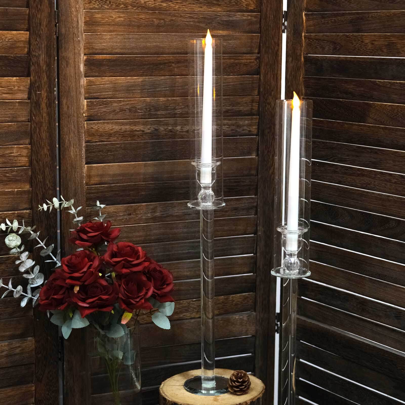 2-Pack Crystal Glass Hurricane Taper Candle Holders 26", Clear Cylinder Chimney Tubes - Tall Decorative Candle Stands - Image 4