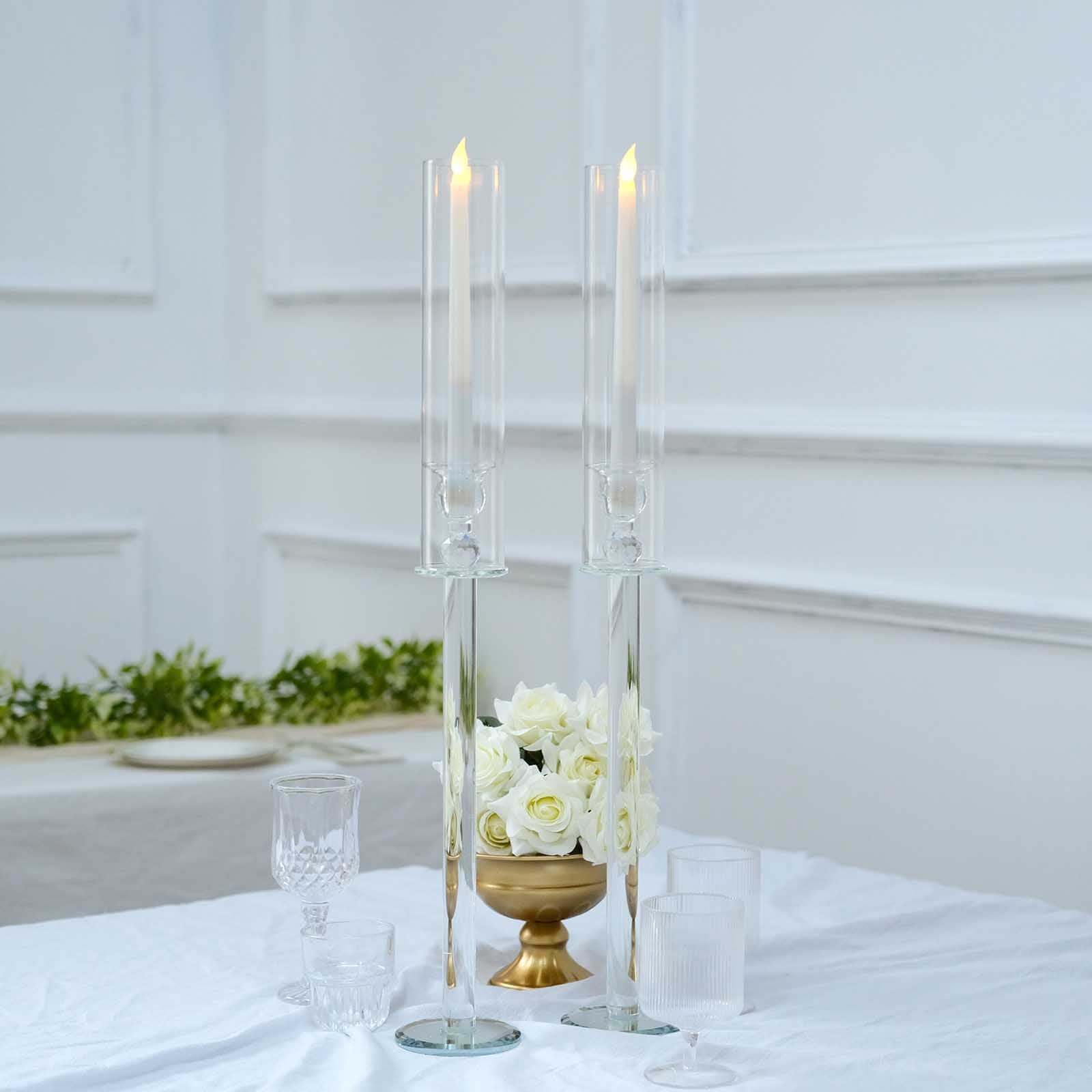 2-Pack Crystal Glass Hurricane Taper Candle Holders 26", Clear Cylinder Chimney Tubes - Tall Decorative Candle Stands - Image 5