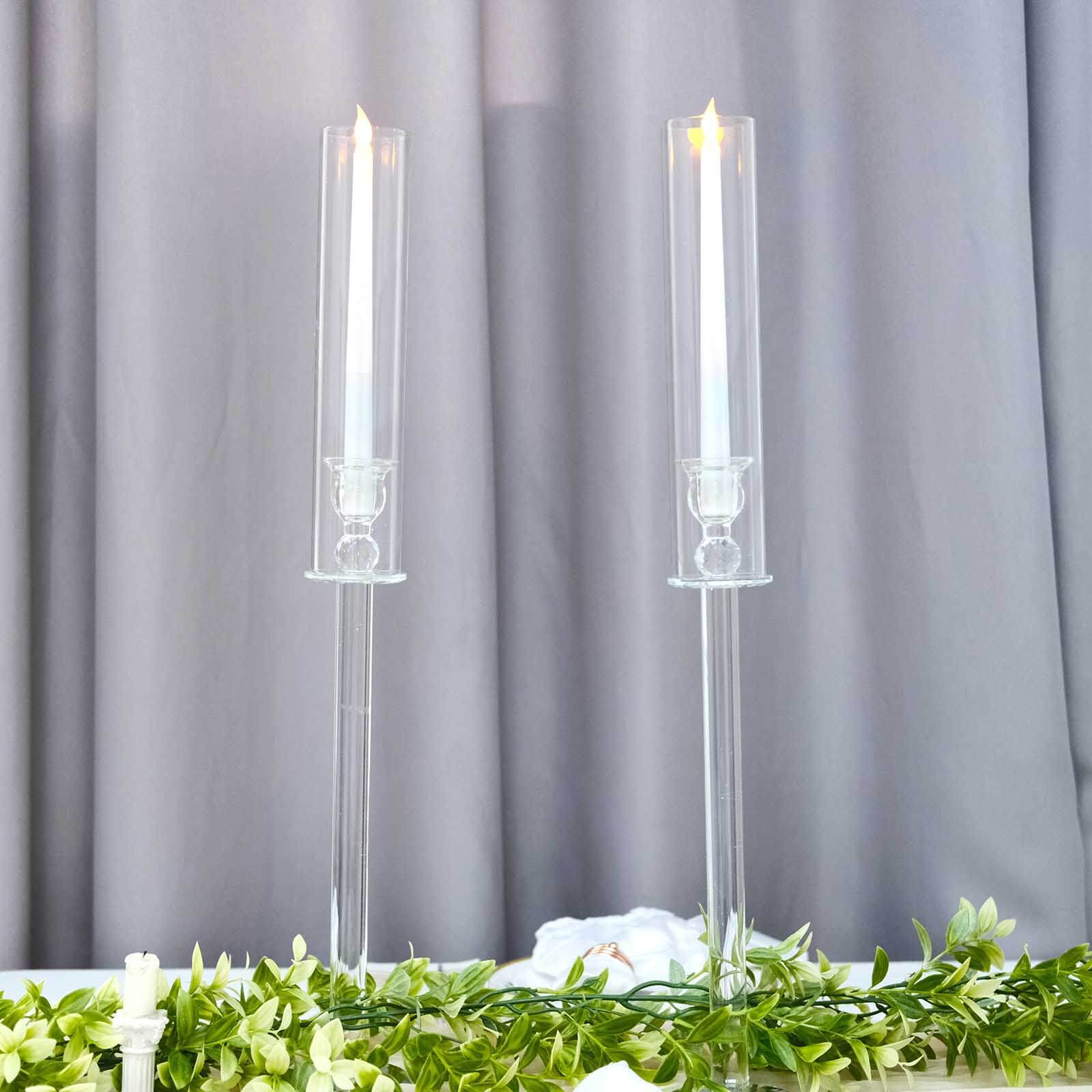 2-Pack Crystal Glass Hurricane Taper Candle Holders 26", Clear Cylinder Chimney Tubes - Tall Decorative Candle Stands - Image 7