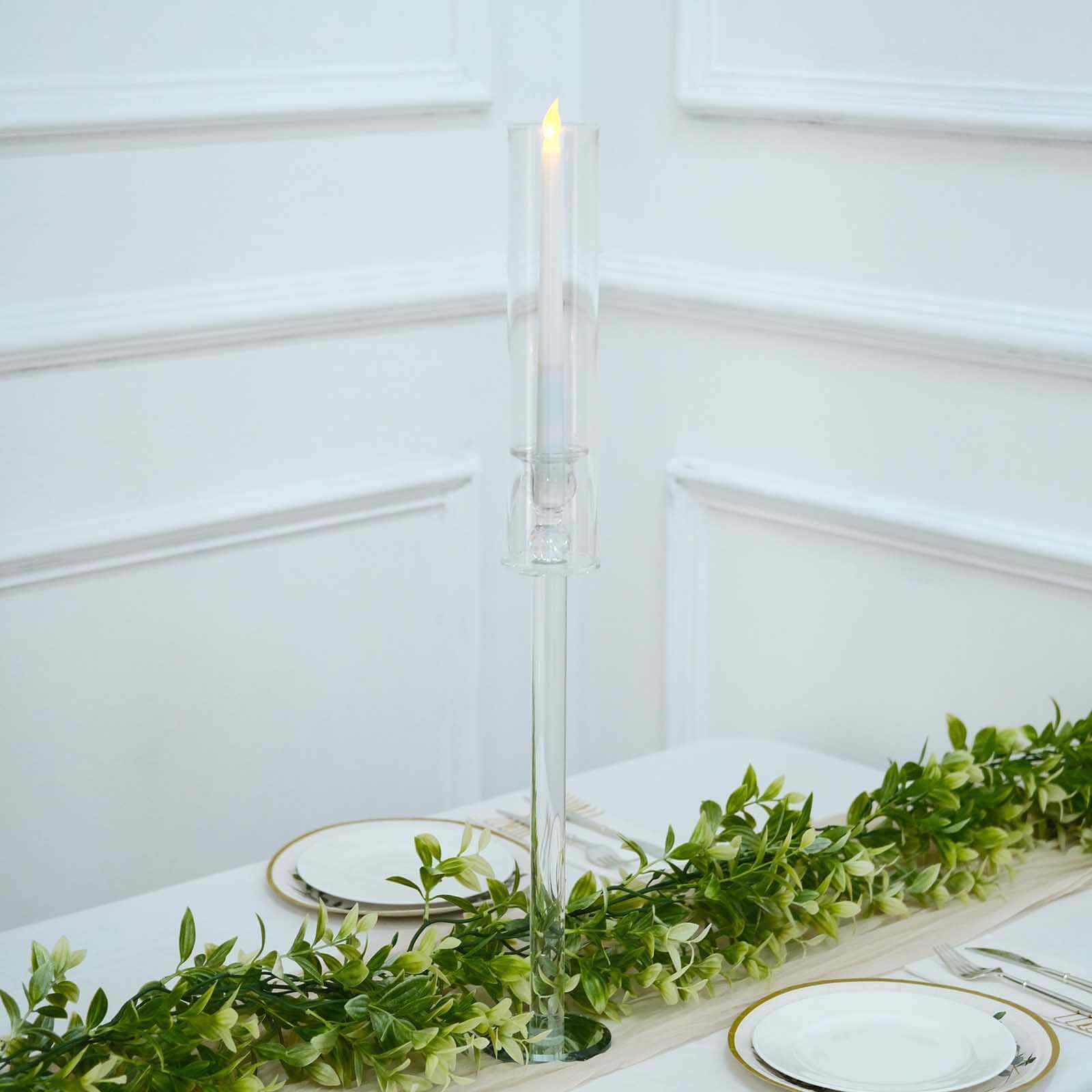 2-Pack Crystal Glass Hurricane Taper Candle Holders 26", Clear Cylinder Chimney Tubes - Tall Decorative Candle Stands - Image 9