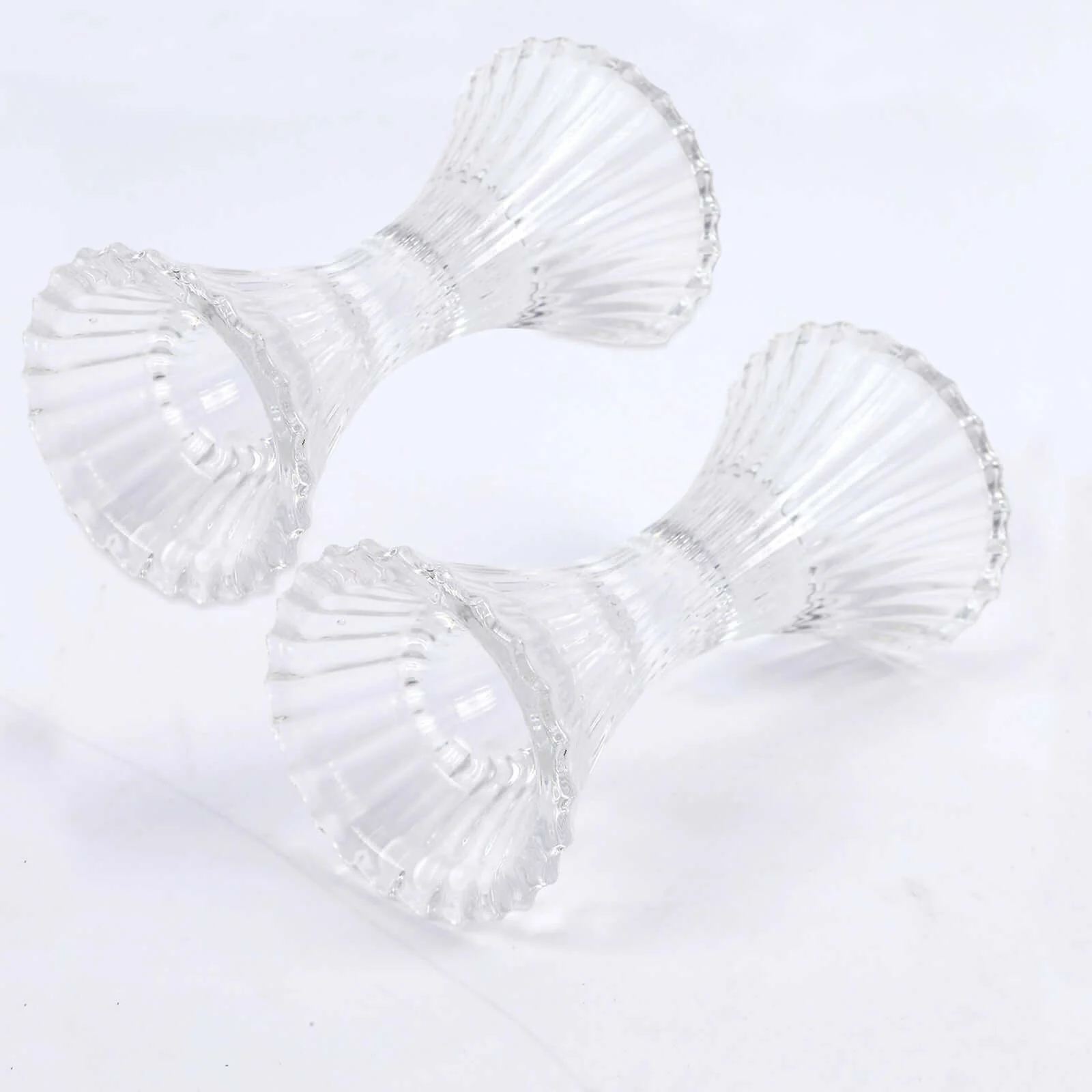 2-Pack Crystal Pillar Candlestick Stands 5" Hour Glass Design with Diagonal Stripes Clear - Reversible Taper Holders - Image 12