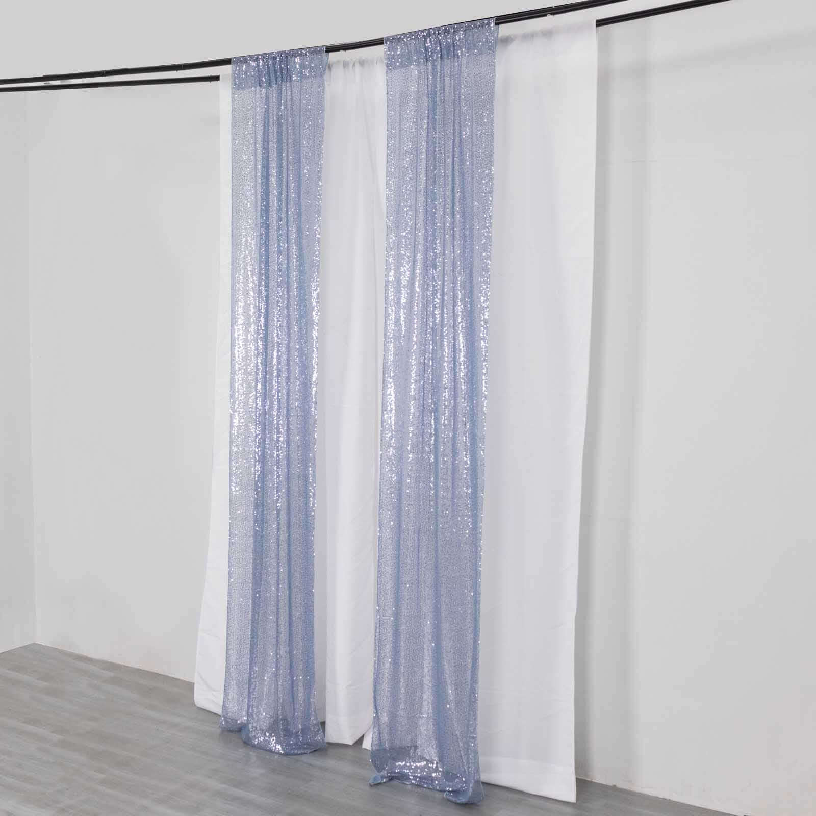 2 Pack Dusty Blue Sequin Backdrop Drape Curtains with Rod Pockets, Seamless Glitter Mesh Photo Booth Event Divider Panels - 8ftx2ft - Image 10