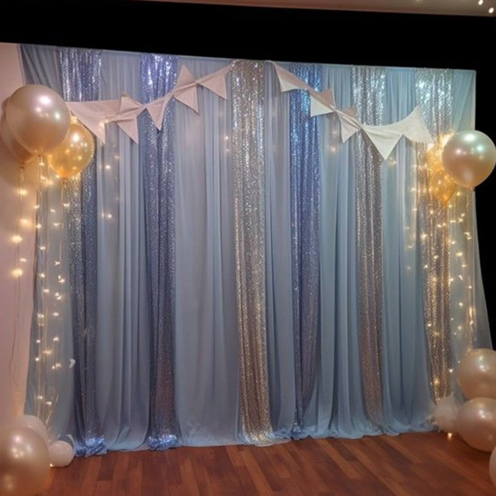 2 Pack Dusty Blue Sequin Backdrop Drape Curtains with Rod Pockets, Seamless Glitter Mesh Photo Booth Event Divider Panels - 8ftx2ft - Image 2
