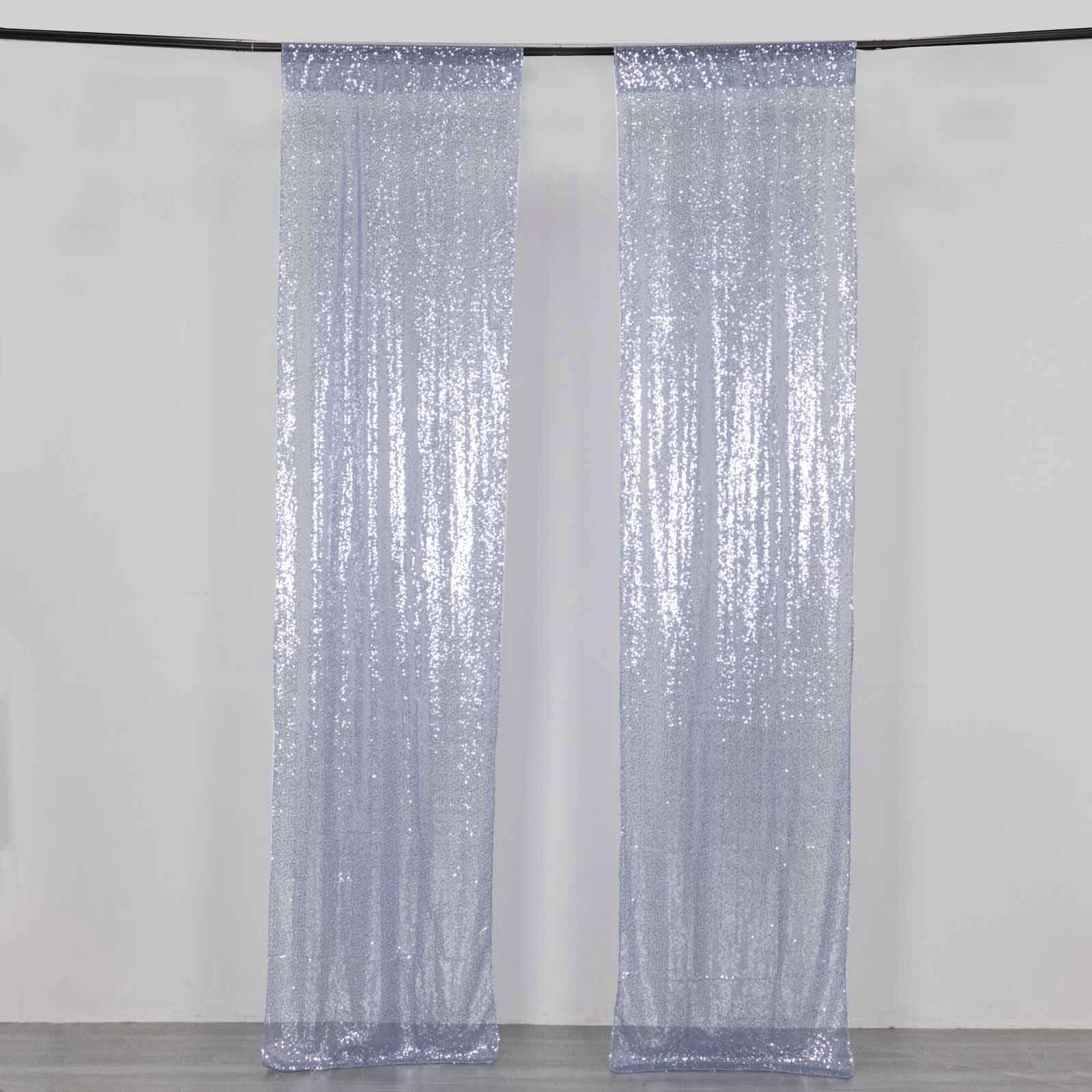 2 Pack Dusty Blue Sequin Backdrop Drape Curtains with Rod Pockets, Seamless Glitter Mesh Photo Booth Event Divider Panels - 8ftx2ft - Image 6