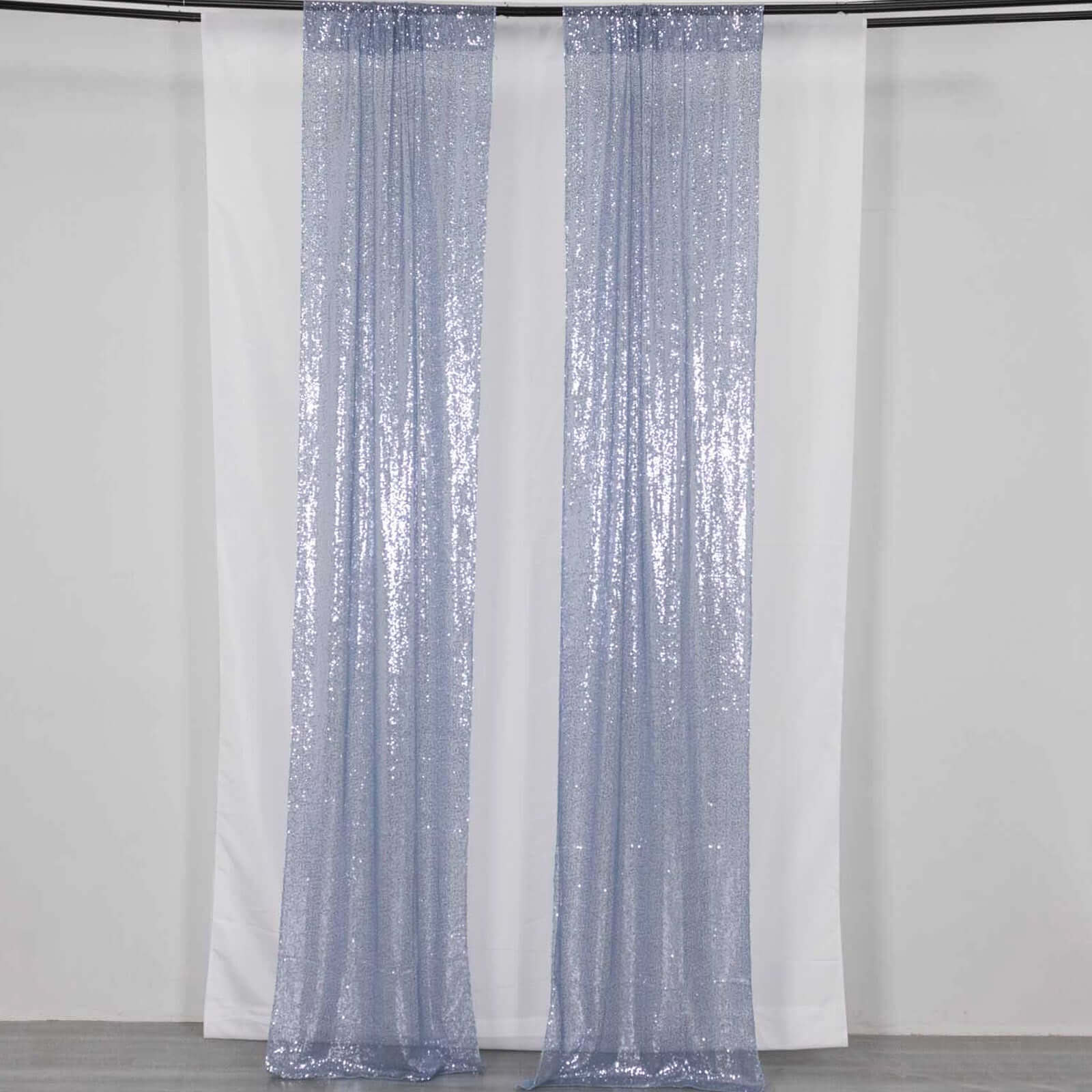 2 Pack Dusty Blue Sequin Backdrop Drape Curtains with Rod Pockets, Seamless Glitter Mesh Photo Booth Event Divider Panels - 8ftx2ft - Image 7