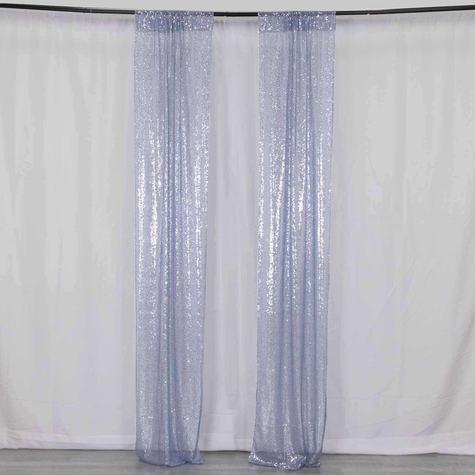 2 Pack Dusty Blue Sequin Backdrop Drape Curtains with Rod Pockets, Seamless Glitter Mesh Photo Booth Event Divider Panels - 8ftx2ft - Image 9