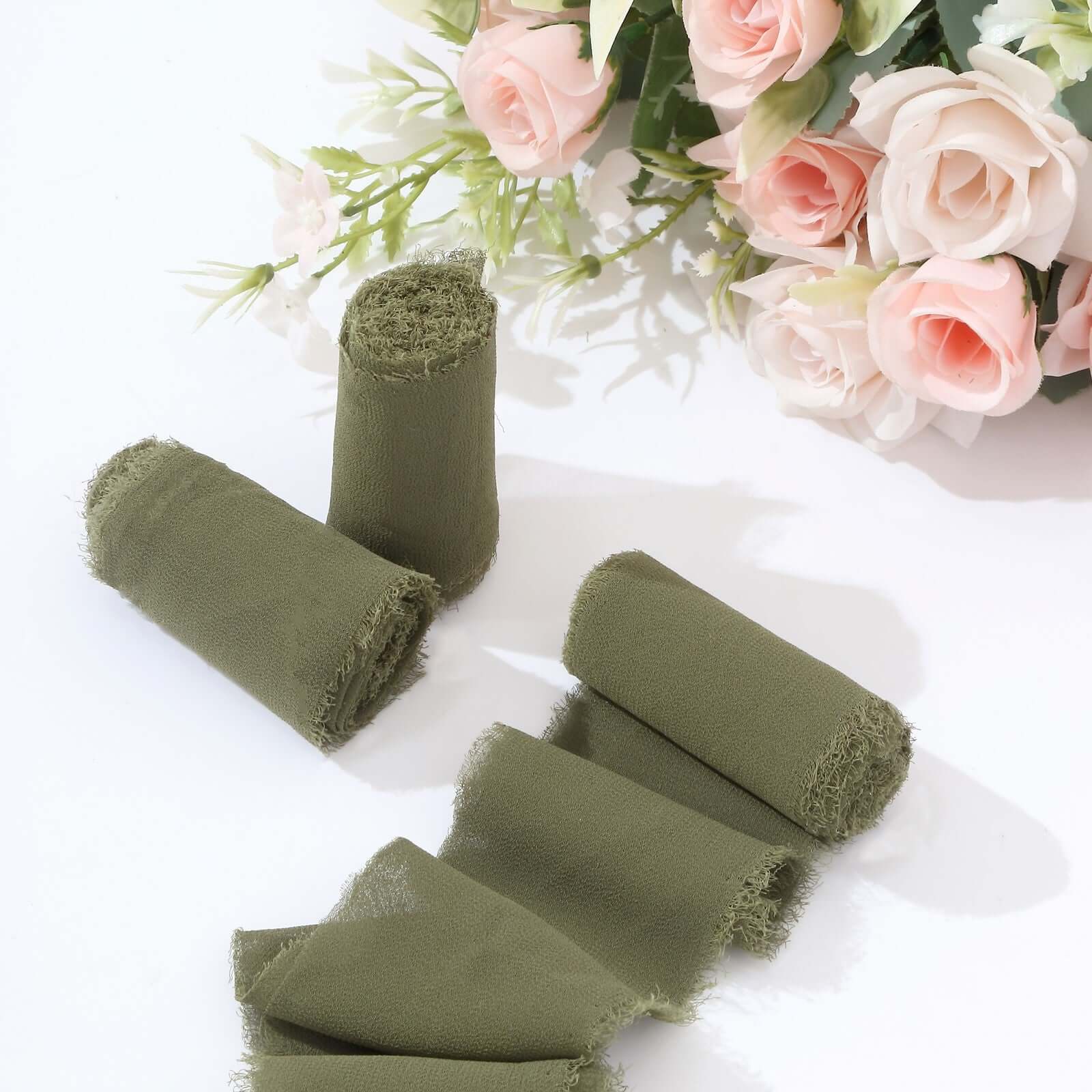 2 Pack Dusty Sage Green Silk-Like Chiffon Linen Ribbon Roll For Bouquets, Wedding Invitations Gift Wrapping 6yd - Image 2