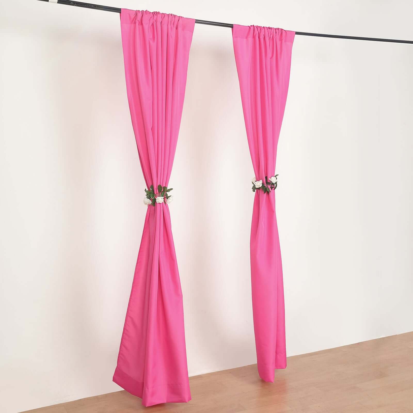 2 Pack 5ftx8ft Fuchsia Polyester Backdrop Drape Curtains With Rod Pockets, Event Divider Panels 130GSM - Image 2